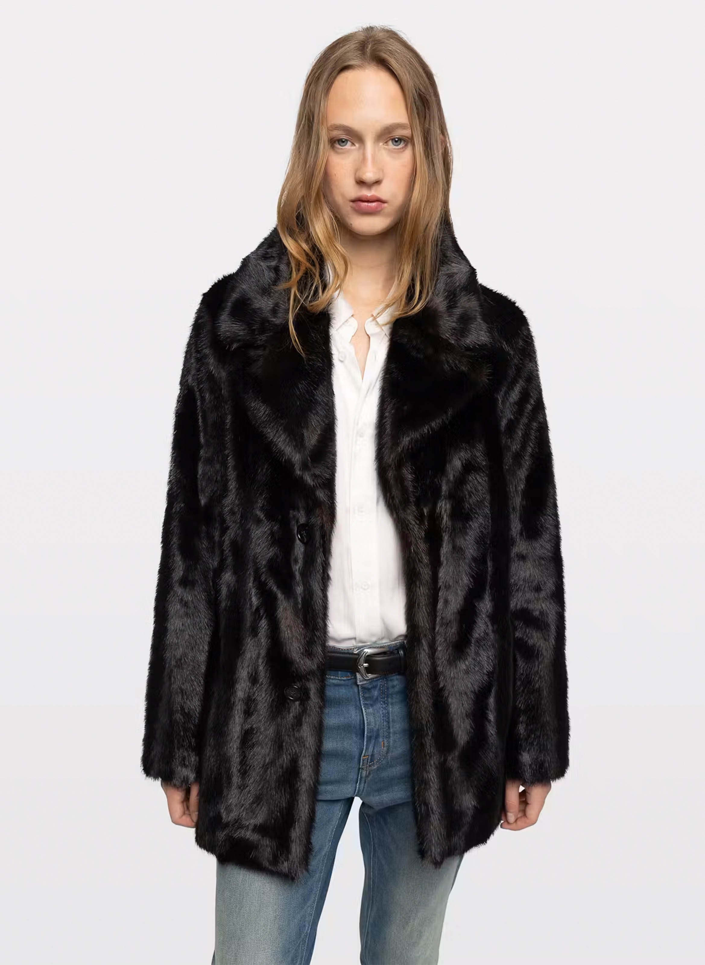 Manteau col tailleur en fourrure ZADIG&VOLTAIRE Marron