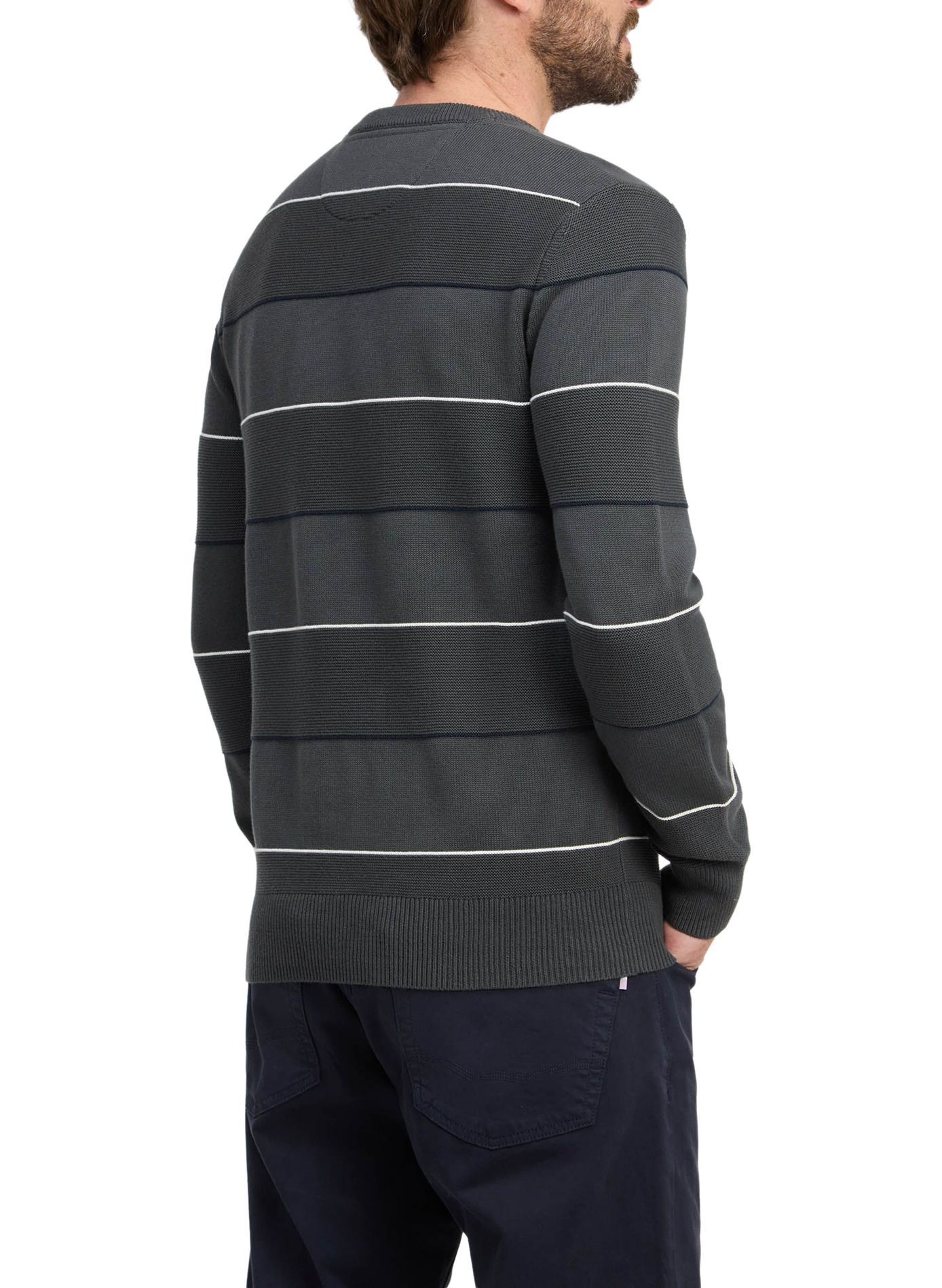 Pull col rond rayé en coton EDEN PARK Khaki