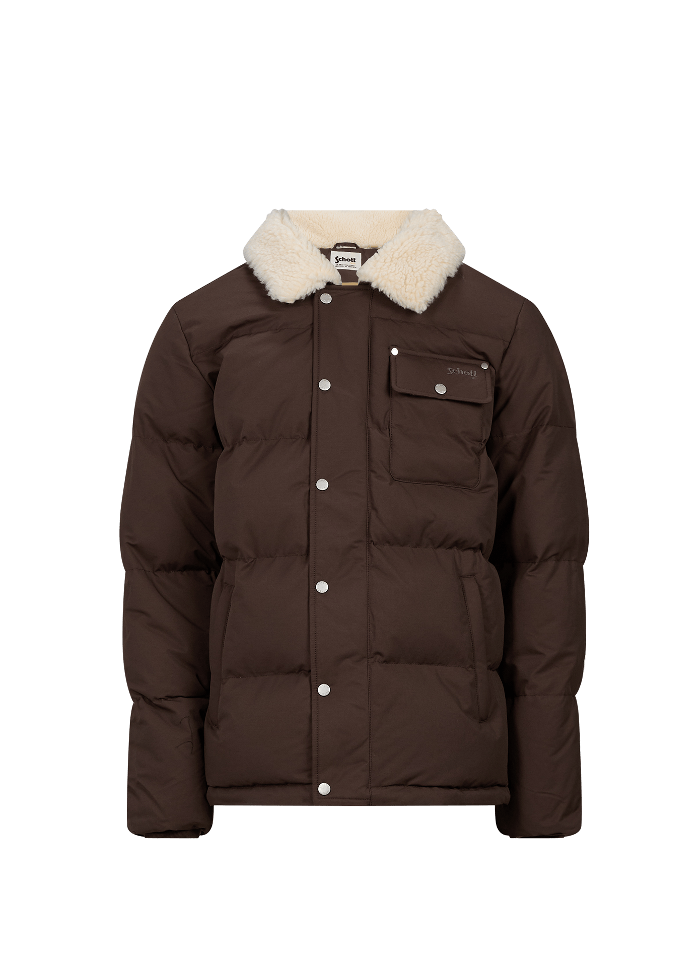 Baxton straight quilted puffer jacket in cotton blend SCHOTT Brown