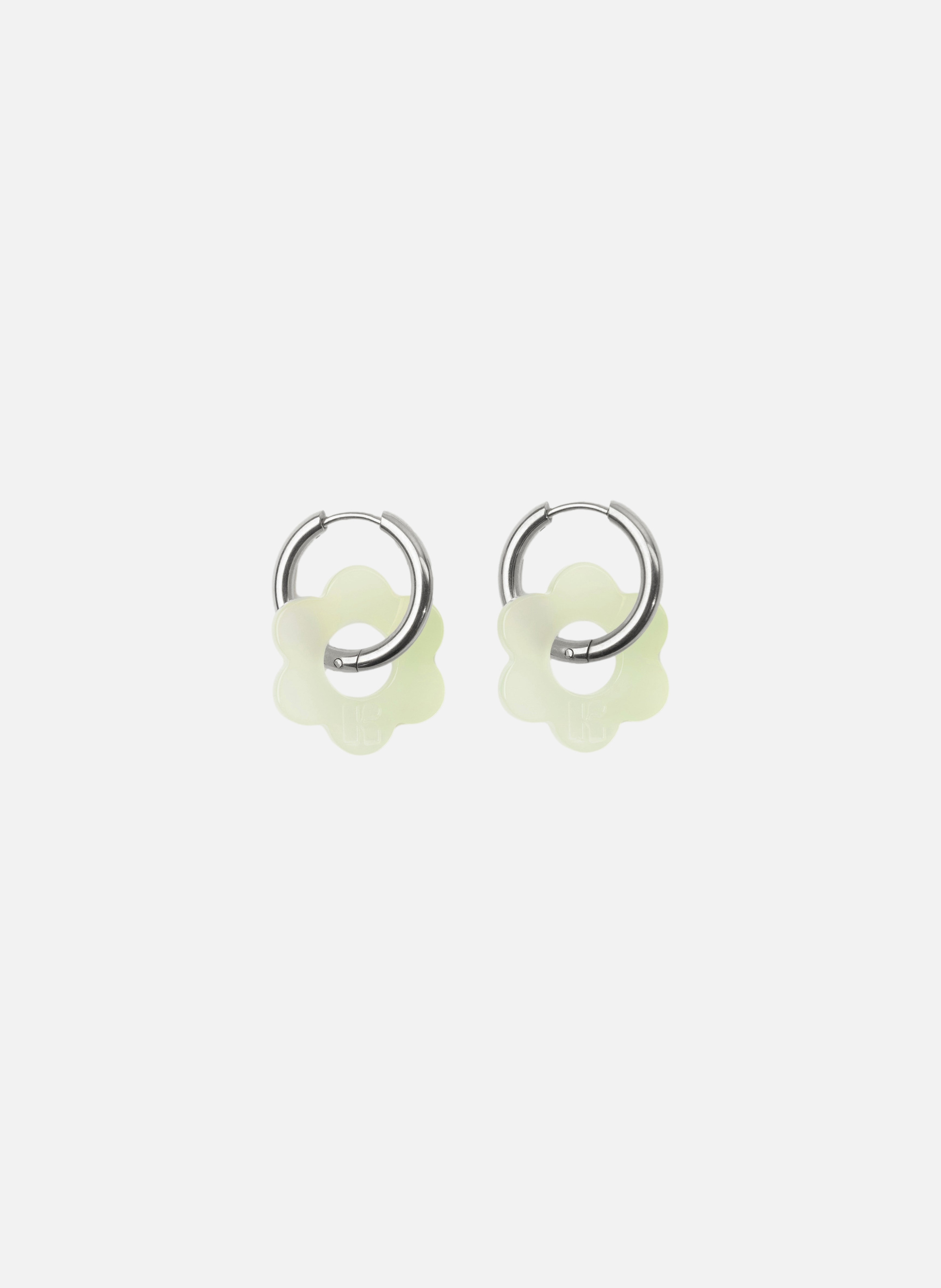Boucles d'oreilles Baby Fleurette avec anneaux en acier inoxydable argenté  Vert amande