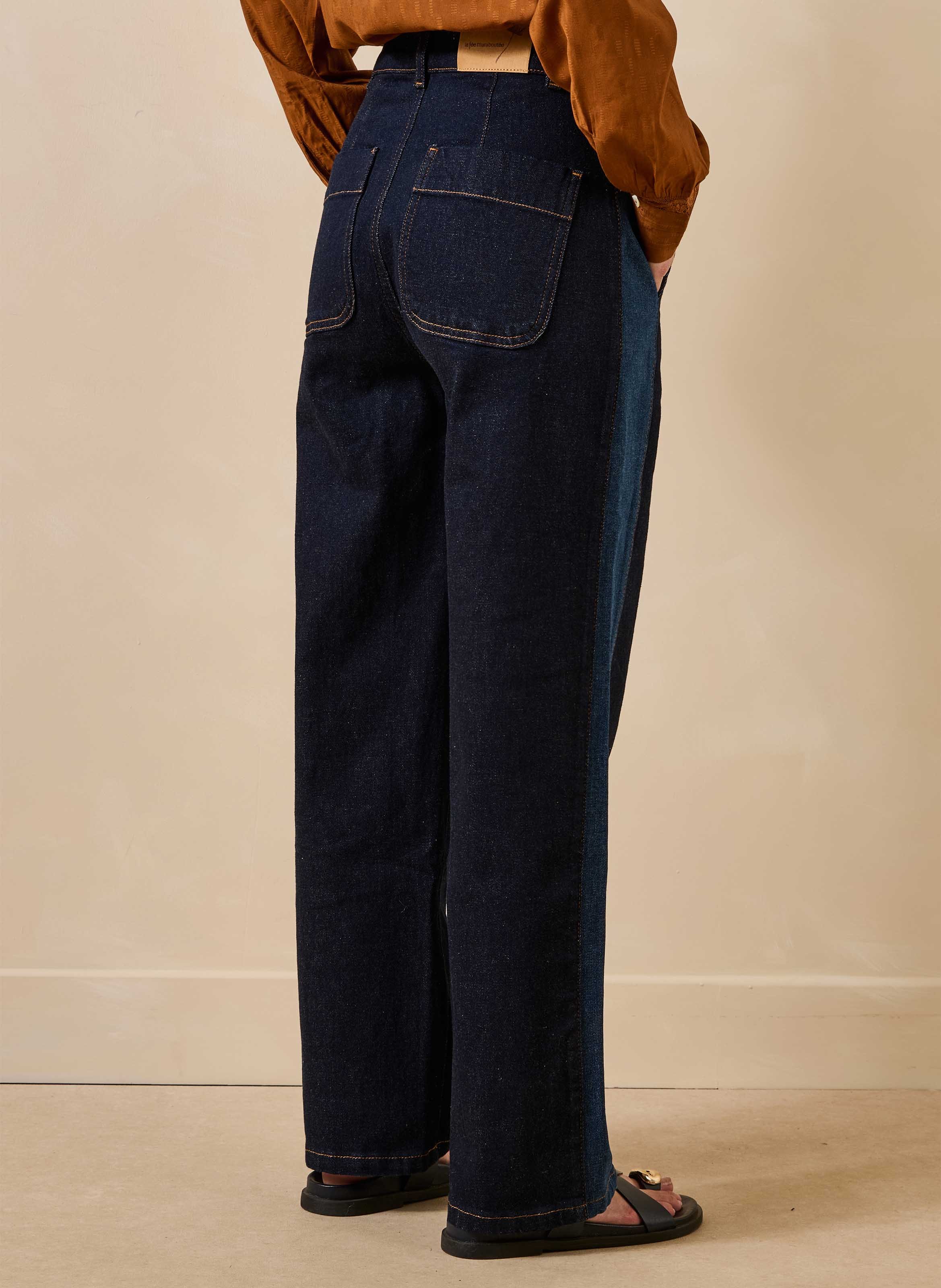 Jeans met wijde pijpen en hoge taille van een biologisch katoenmengsel LA FEE MARABOUTEE Blauw