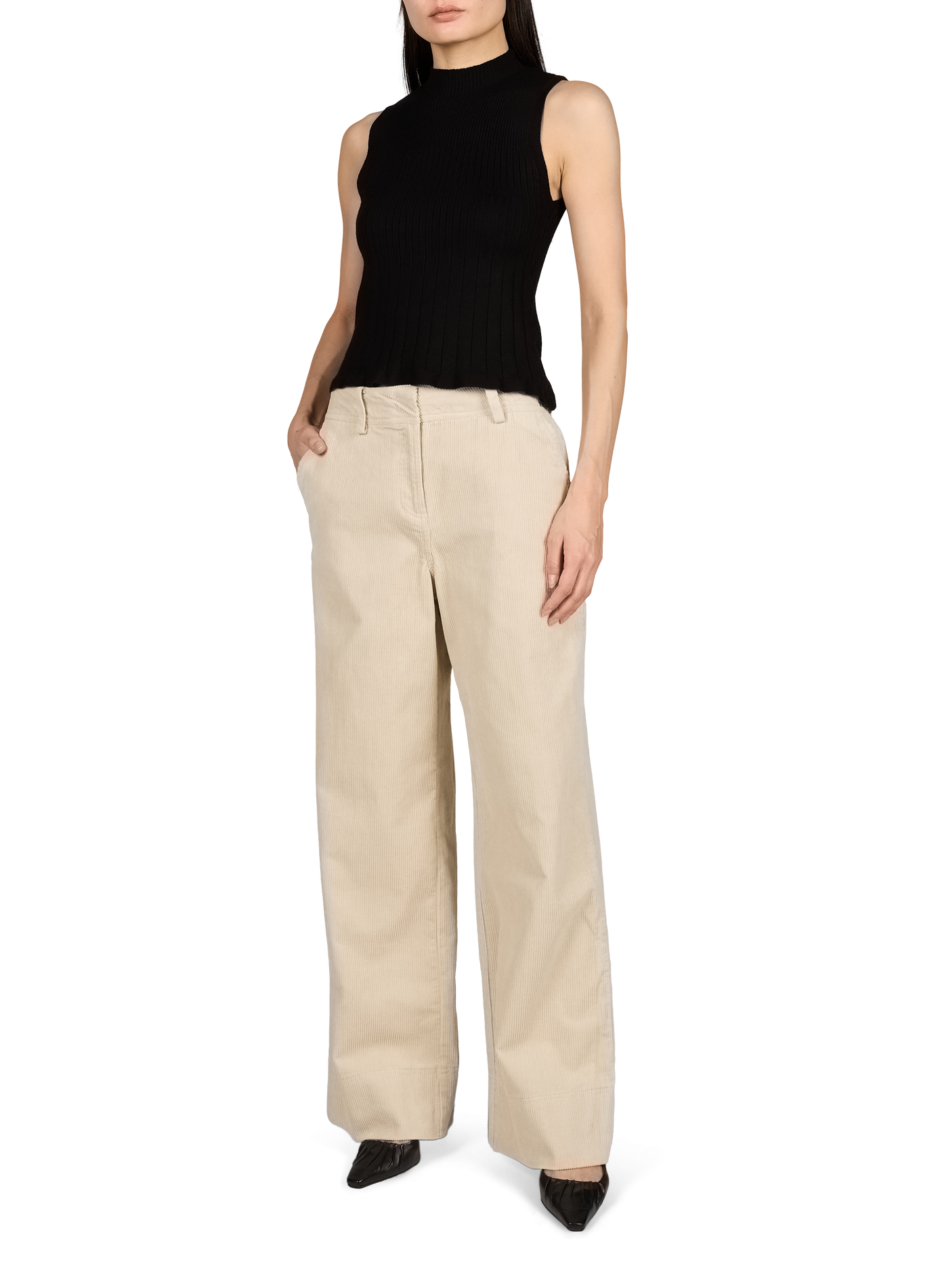 Rousima wijde broek van geribbeld katoen ROUGE EDIT Beige
