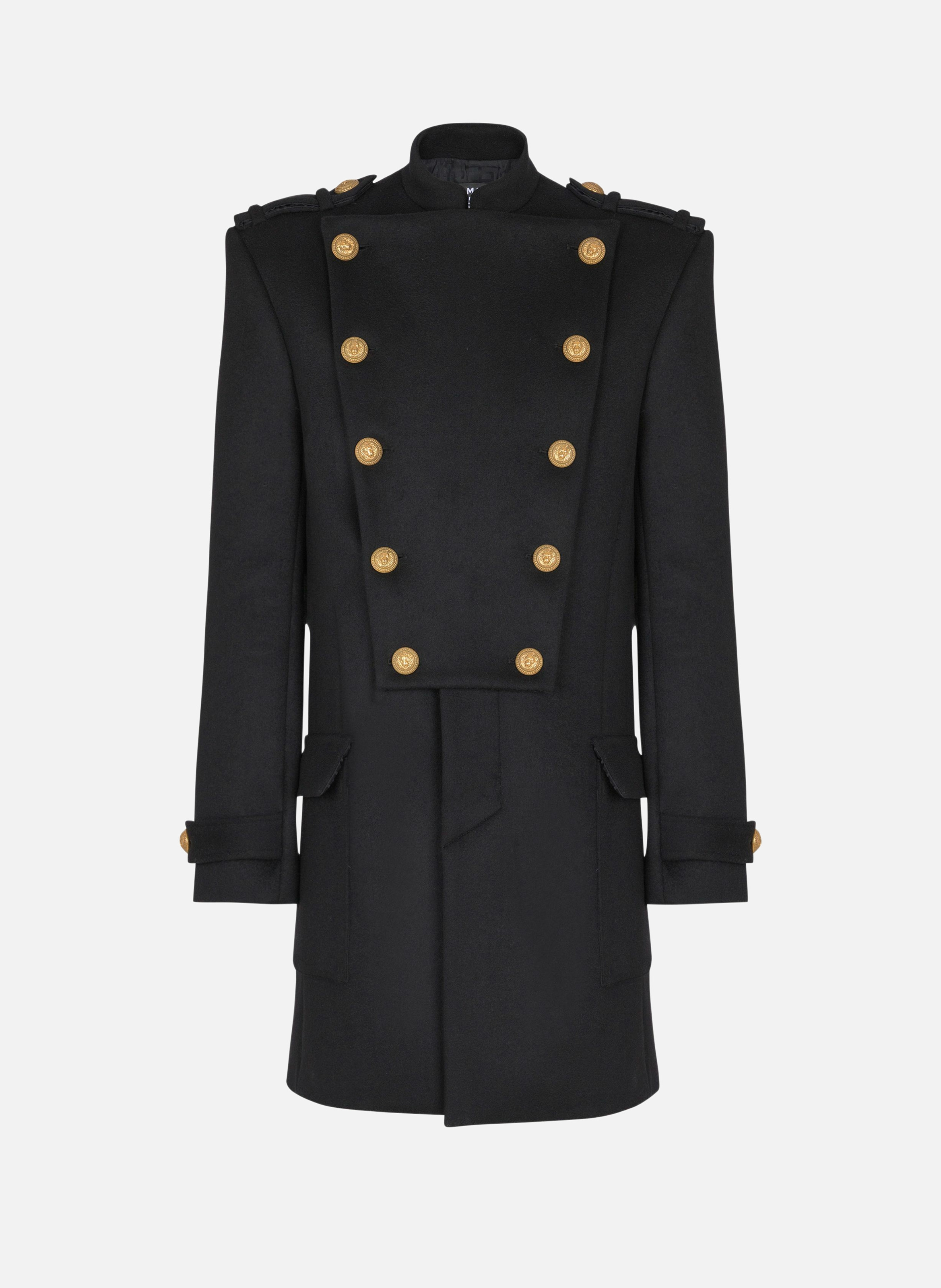 Manteau en laine et cachemire à plastron amovible BALMAIN Noir