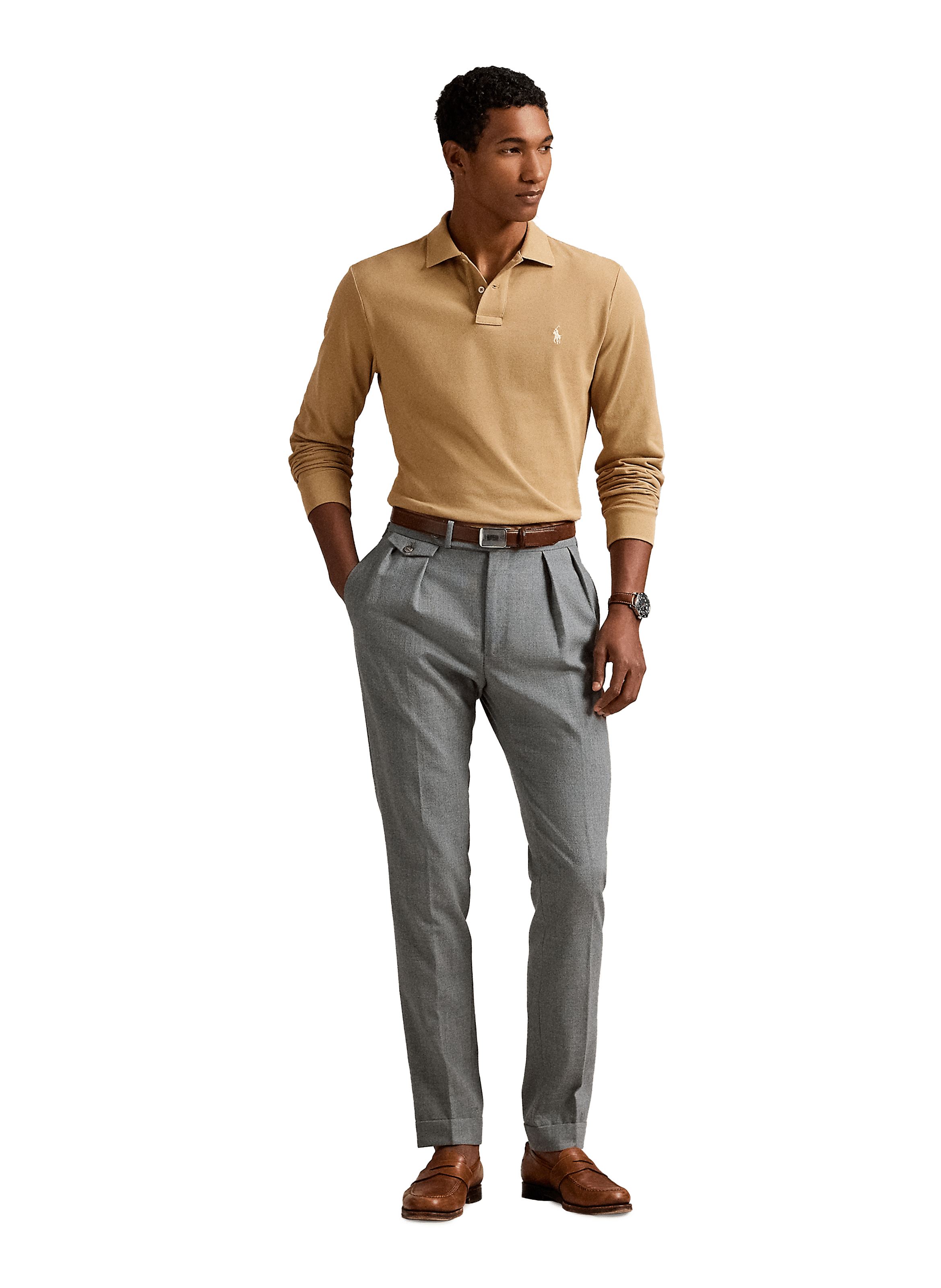 Long-sleeved cotton polo shirt POLO RALPH LAUREN Beige