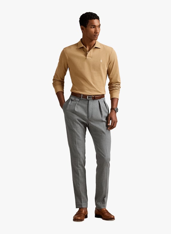 Long-sleeved cotton polo shirt | Beige by POLO RALPH LAUREN Long-sleeved cotton polo shirt Beige