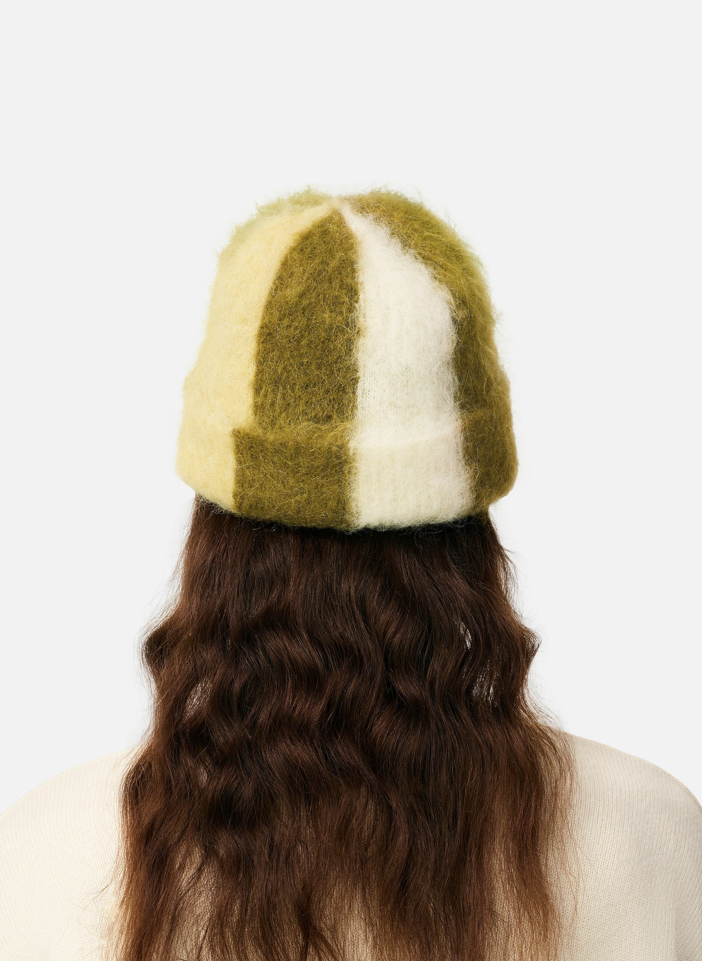 Bonnet rayé ami de coeur en alpaga unisexe AMI PARIS Beige