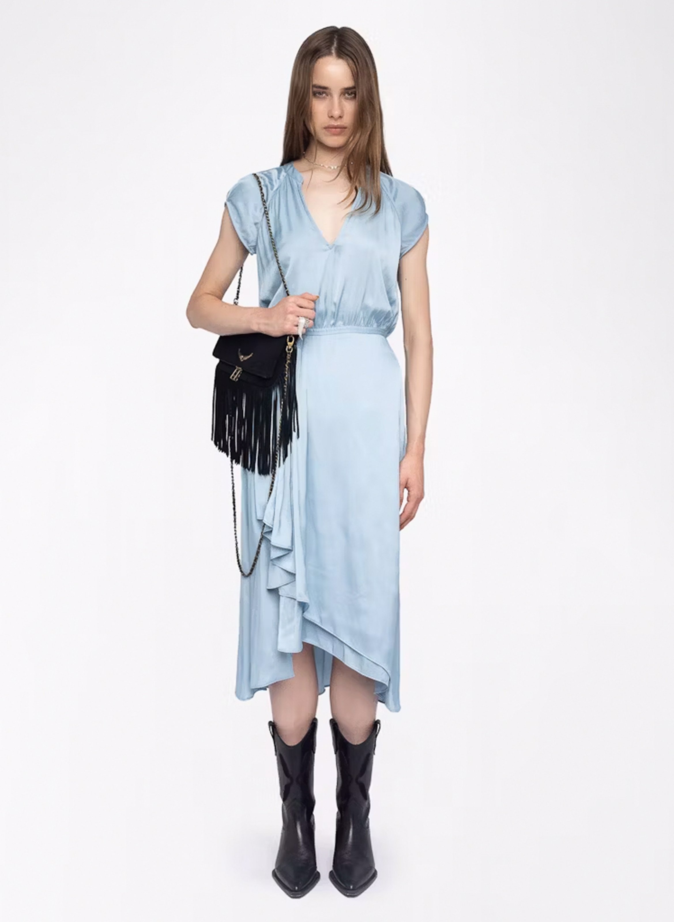 Robe midi col tunisien en satin randall ZADIG&VOLTAIRE Bleu