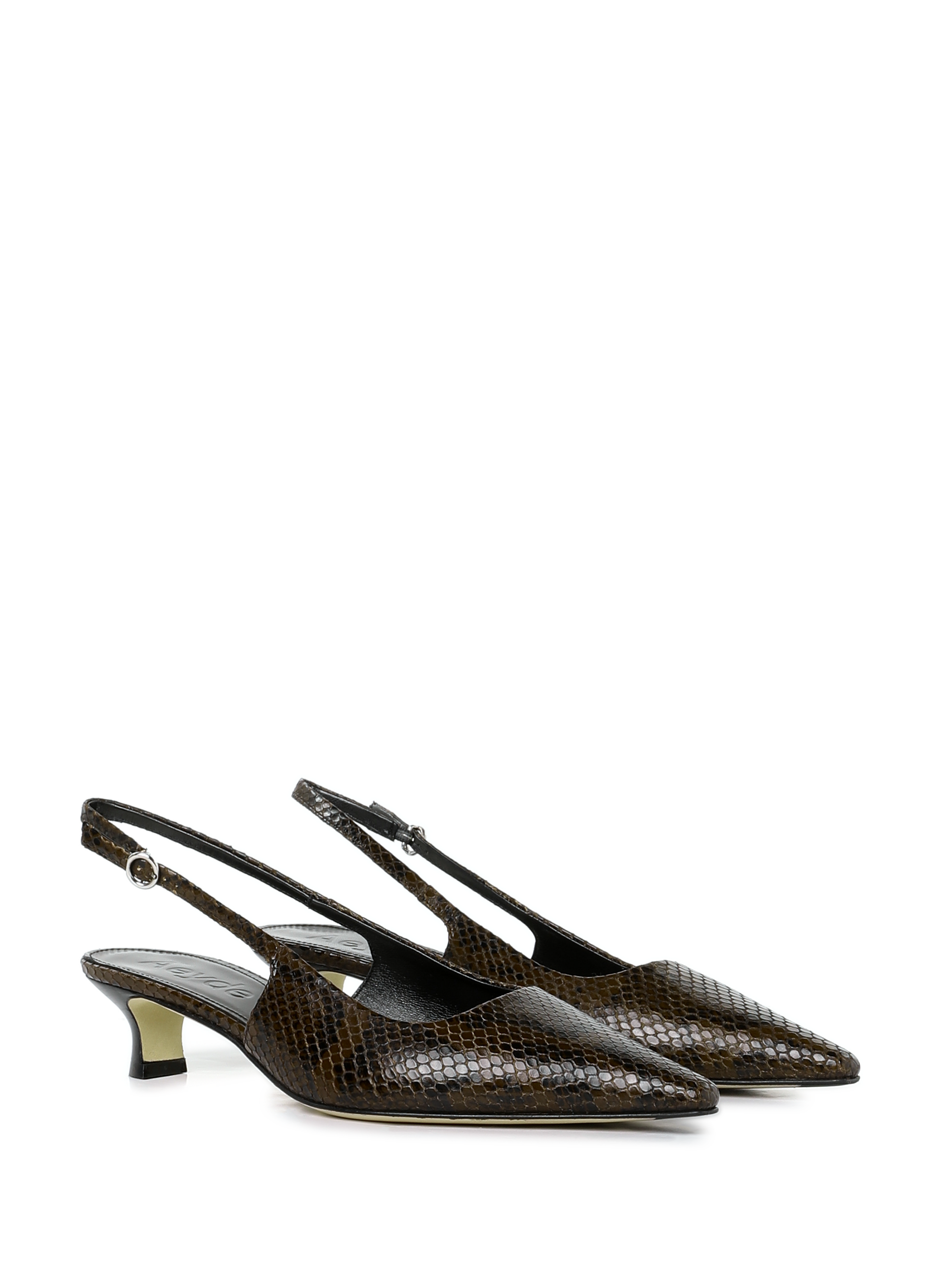 Mules à talon imprimé serpent  AEYDE Marron