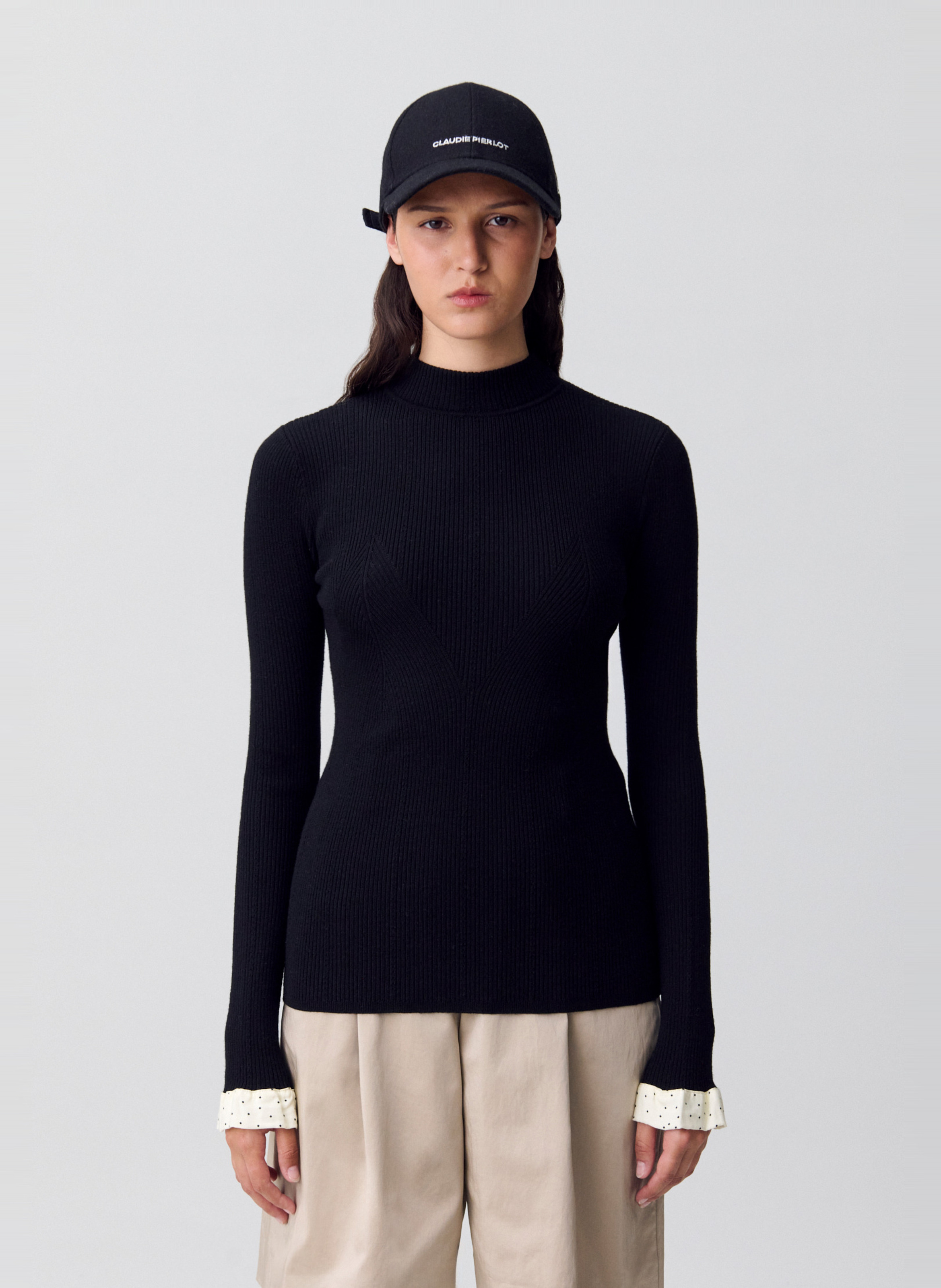 Pull col rond en laine mélangée masoie CLAUDIE PIERLOT Noir