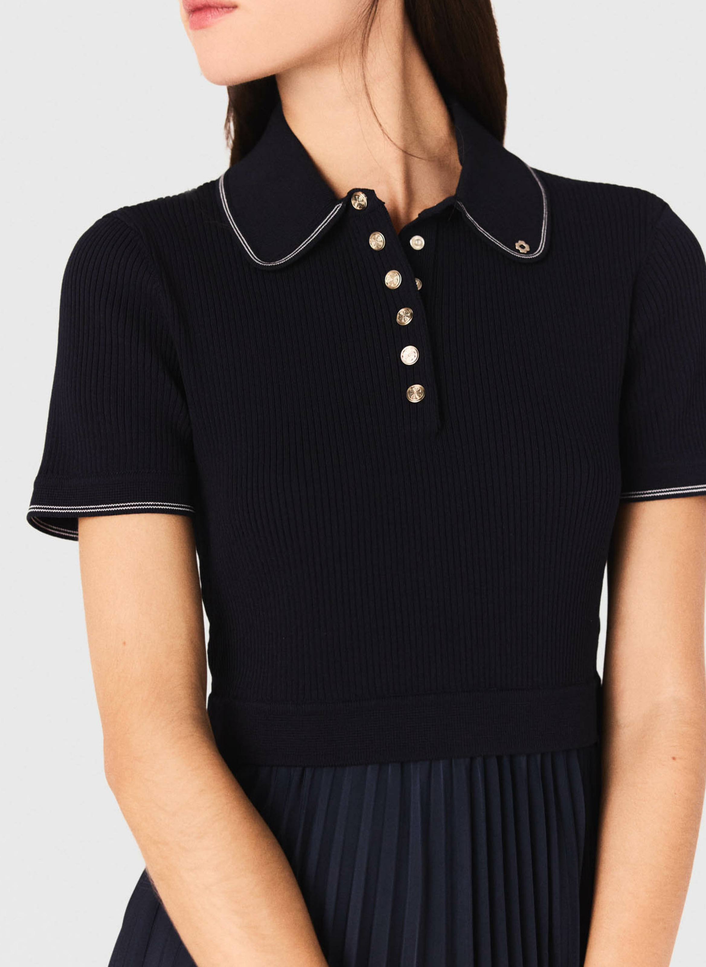 Robe courte polo à jupe plissée Bleu