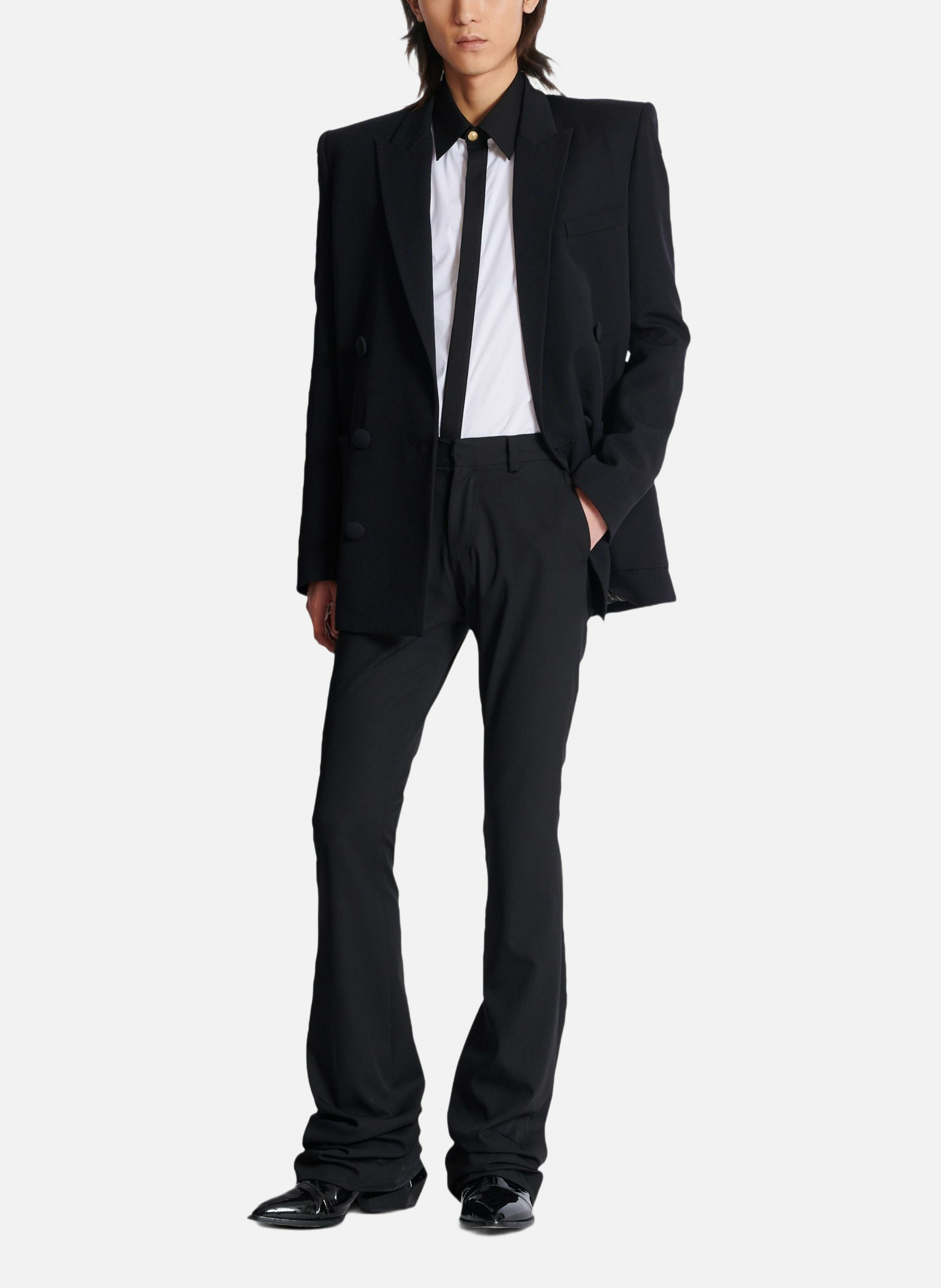 Chemise bicolore en popeline BALMAIN Blanc