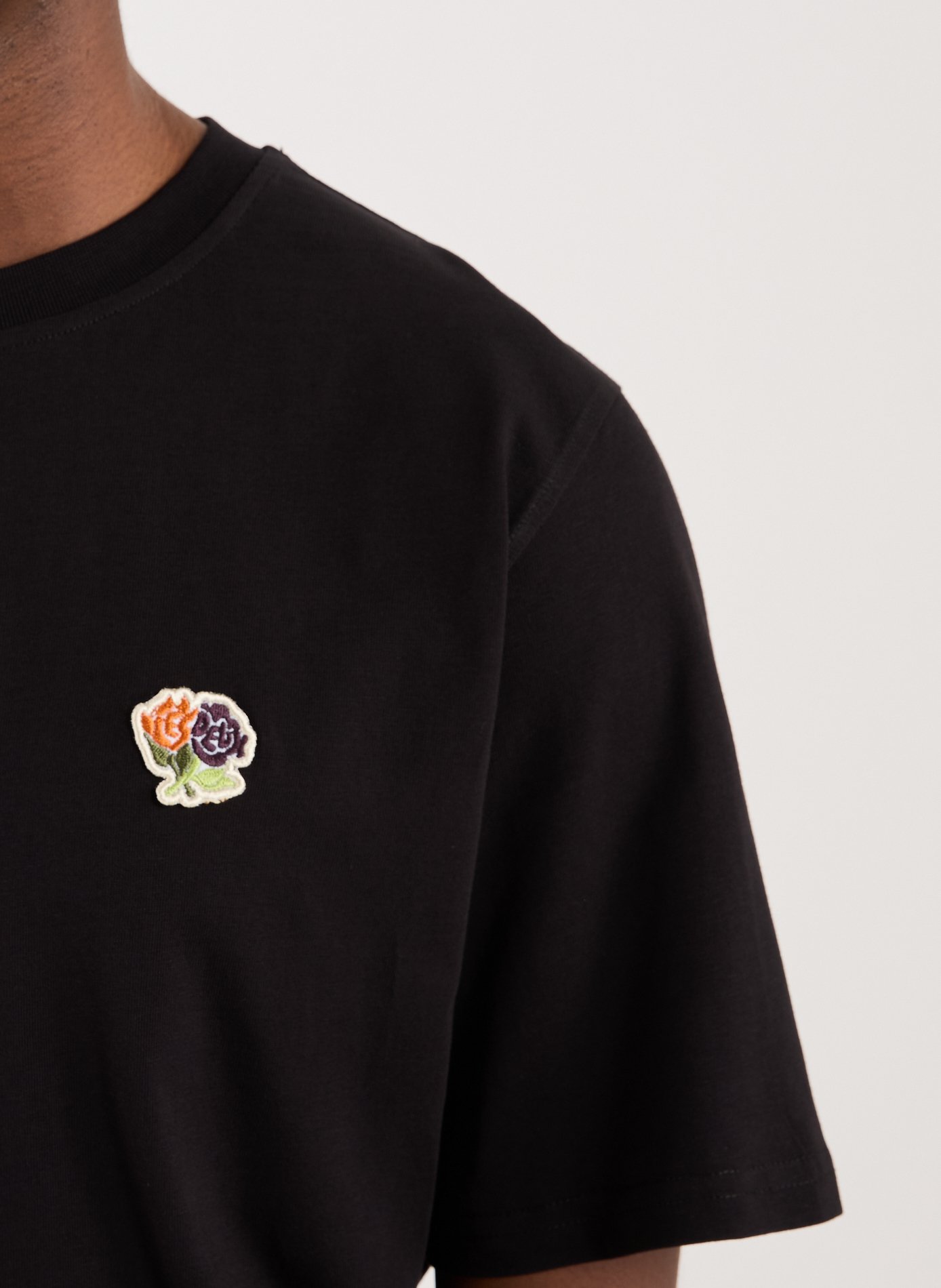 T-shirt droit brodé en coton LES DEUX Noir