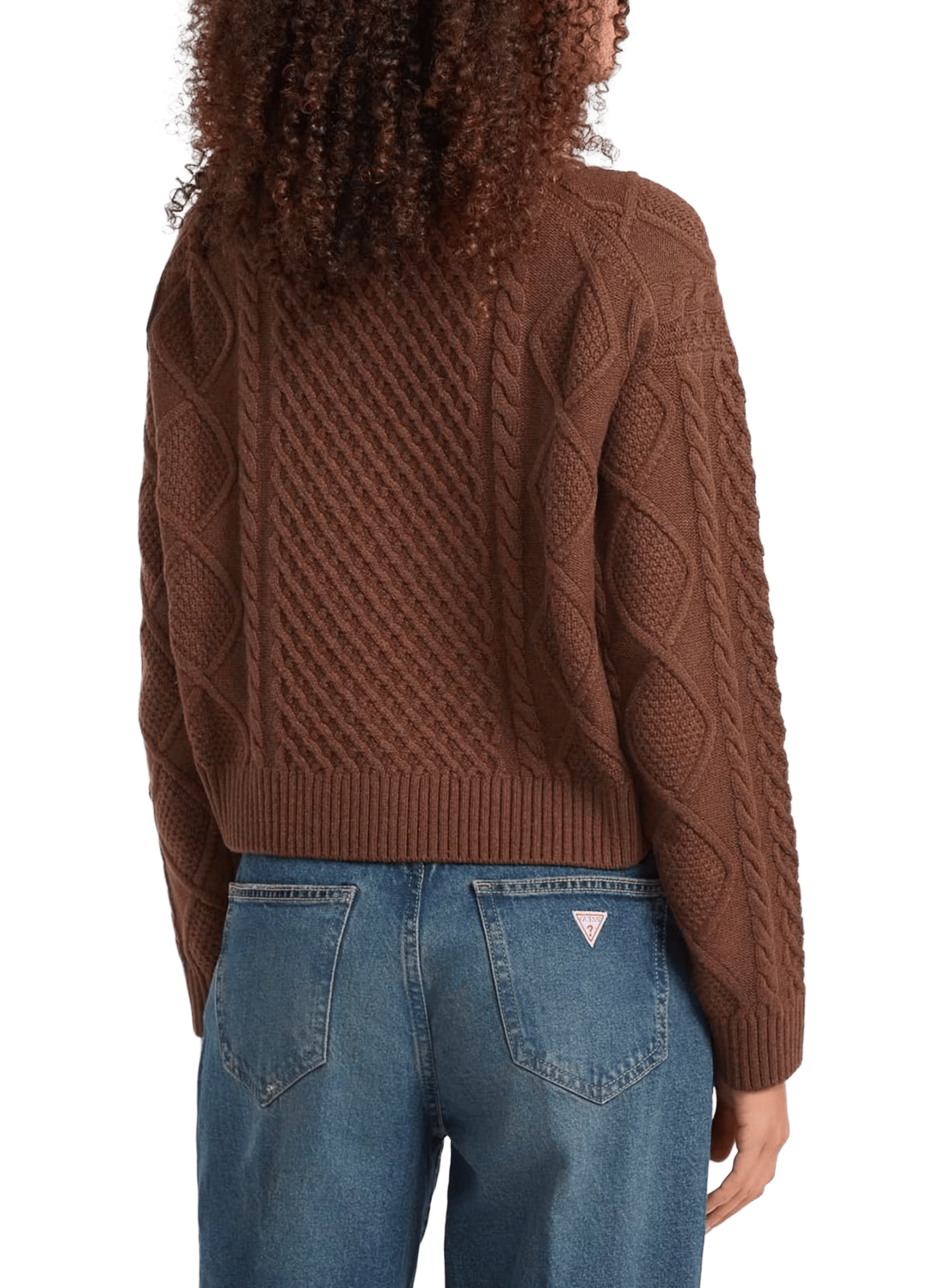 Pull col rond en coton et laine mélangés GUESS Marron