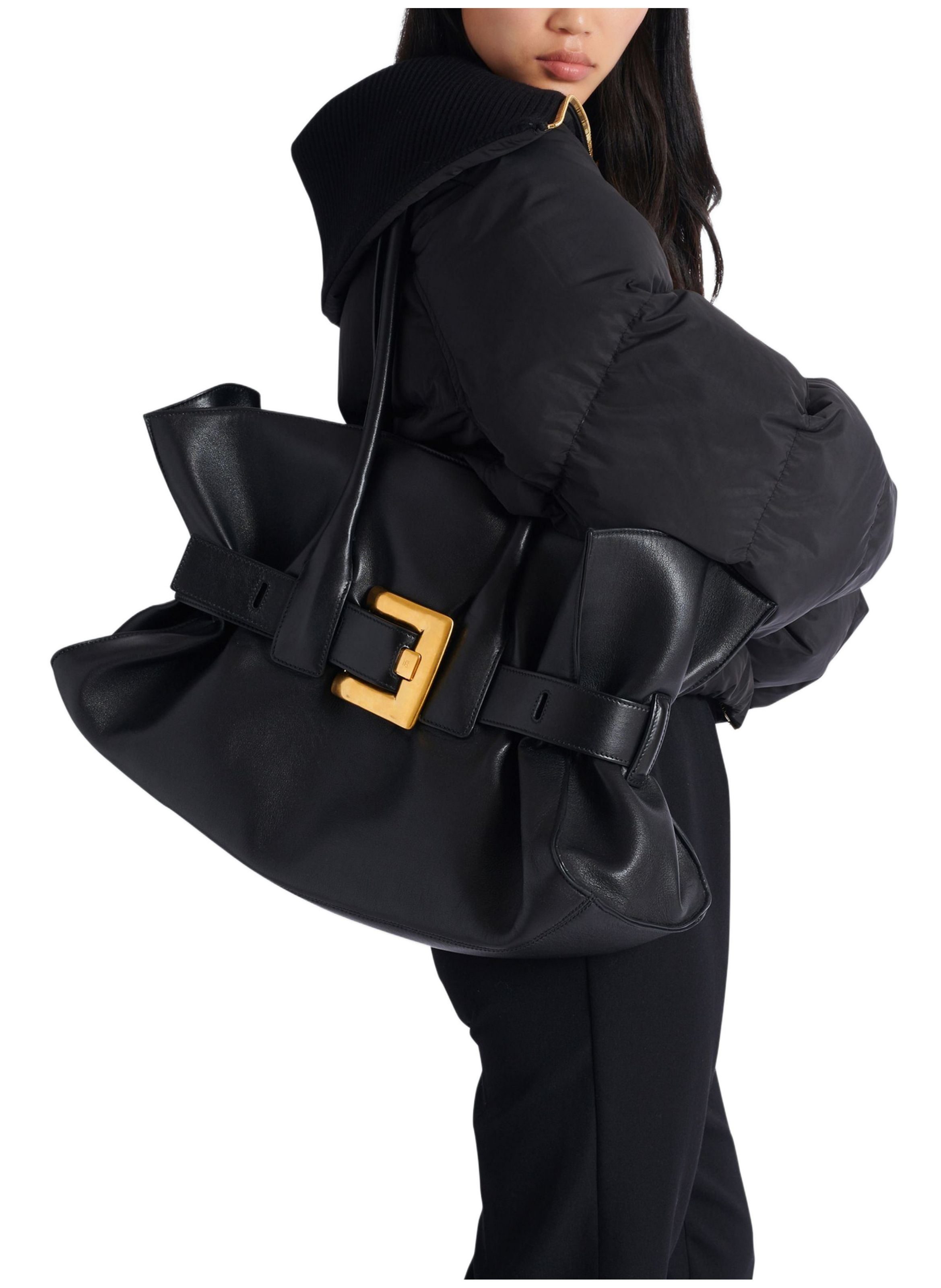 Sac anthem large en cuir de veau BALMAIN Noir