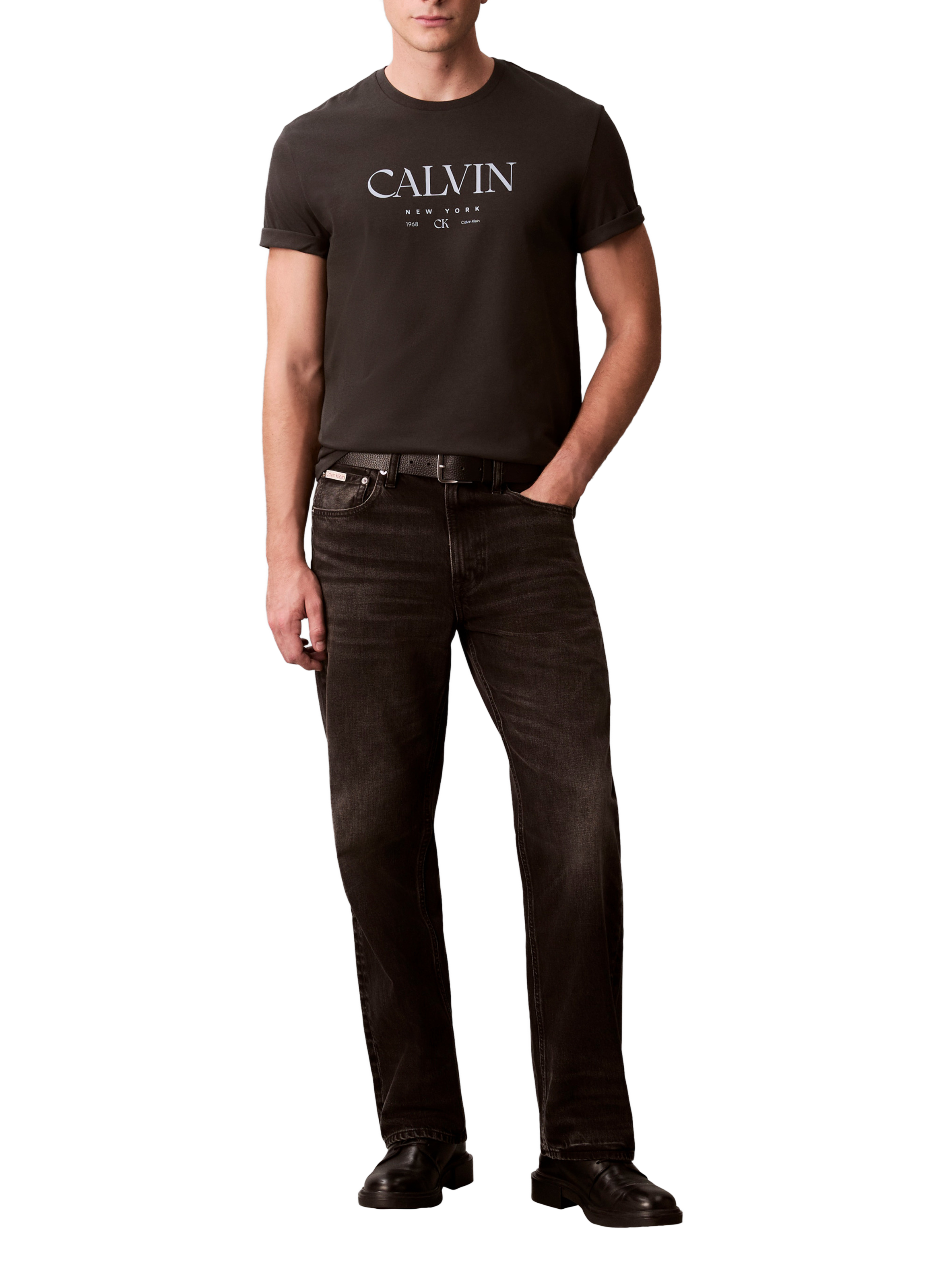 T-shirt coupe droite en coton avec logo CALVIN KLEIN Noir
