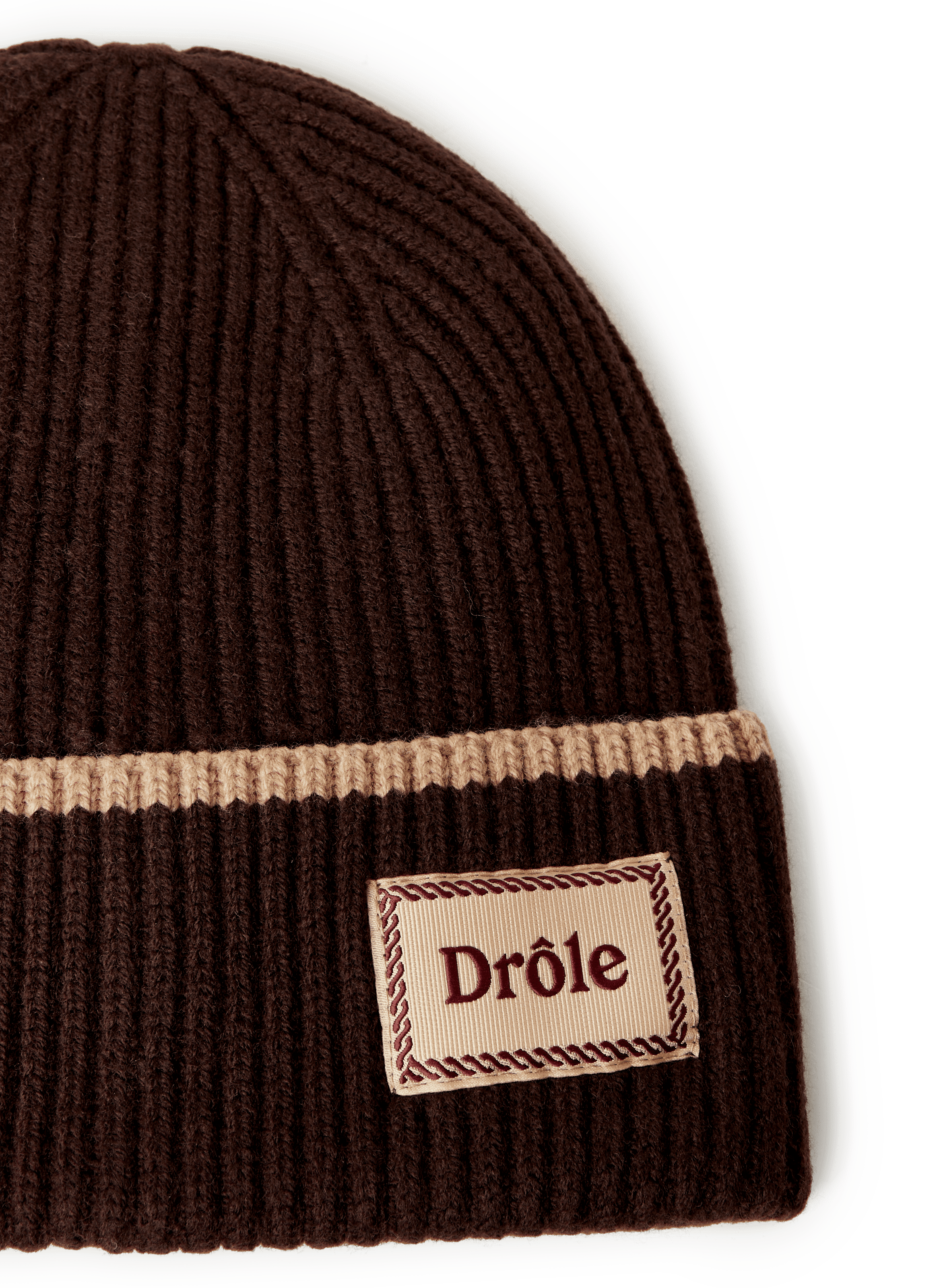 Ribbed Merino Wool Beanie DROLE DE MONSIEUR Brown
