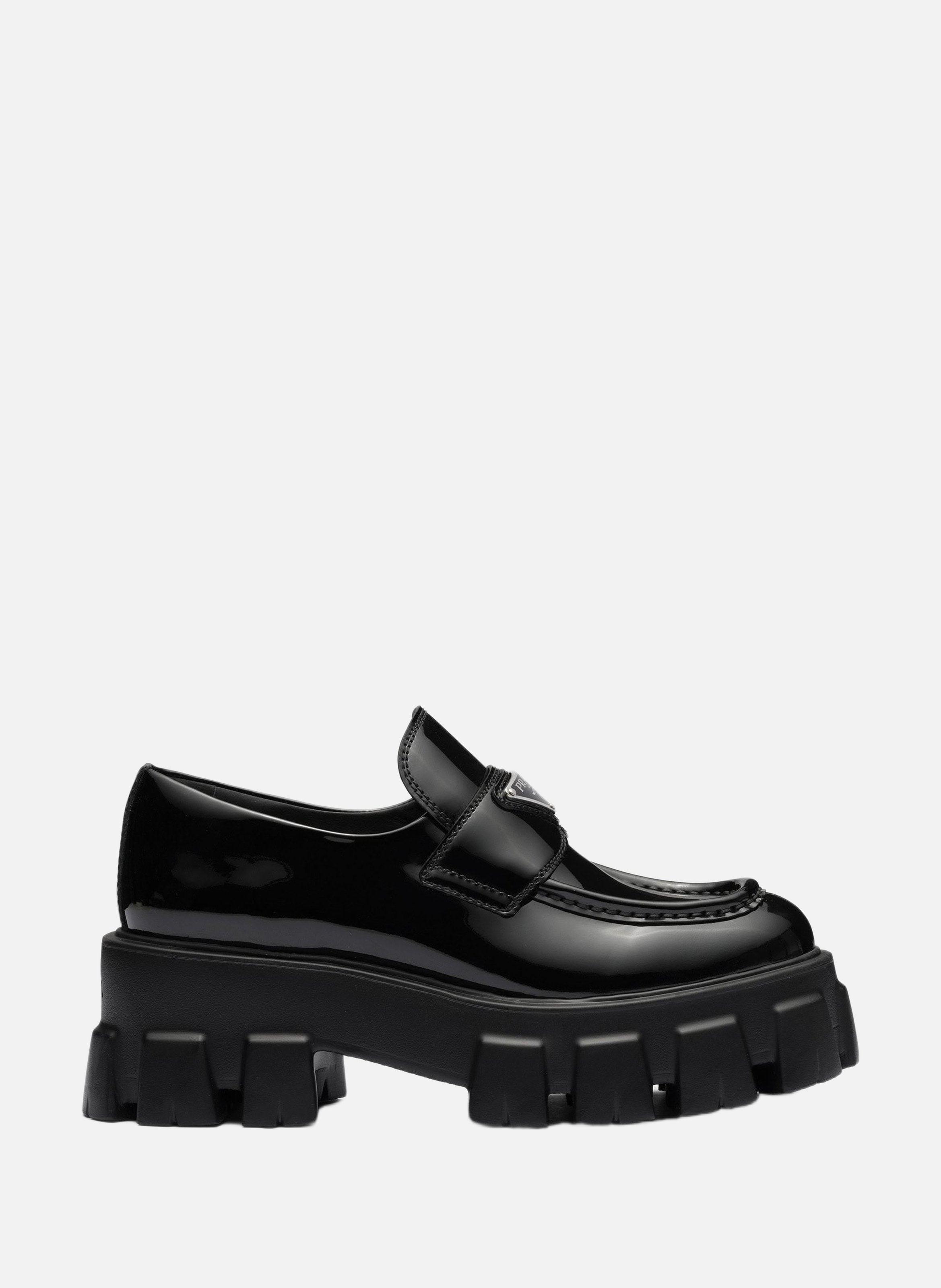 Mocassins monolith en cuir verni PRADA Noir