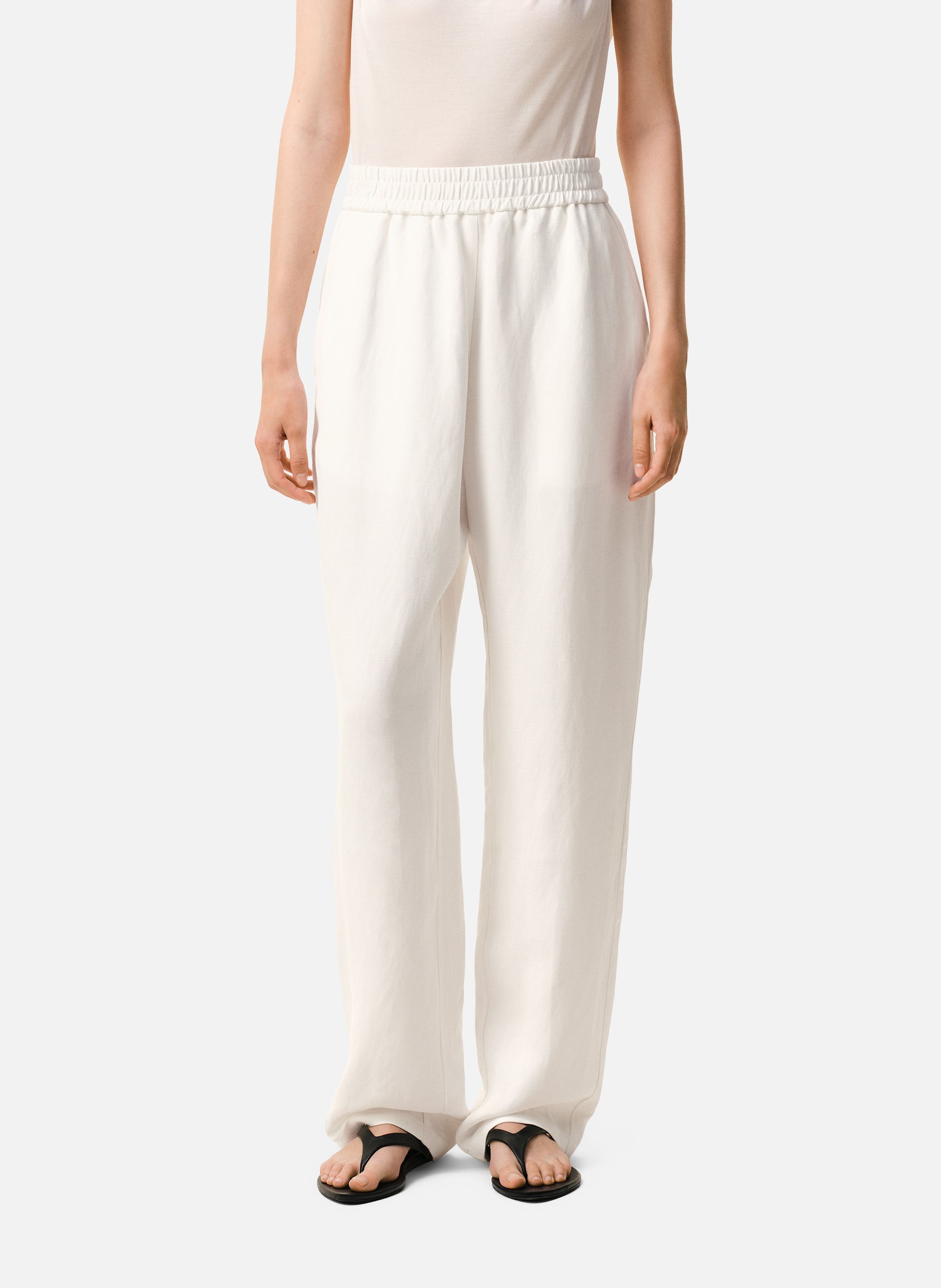 Pantalon taille elastiquée en lin mélangé AMI PARIS Blanc