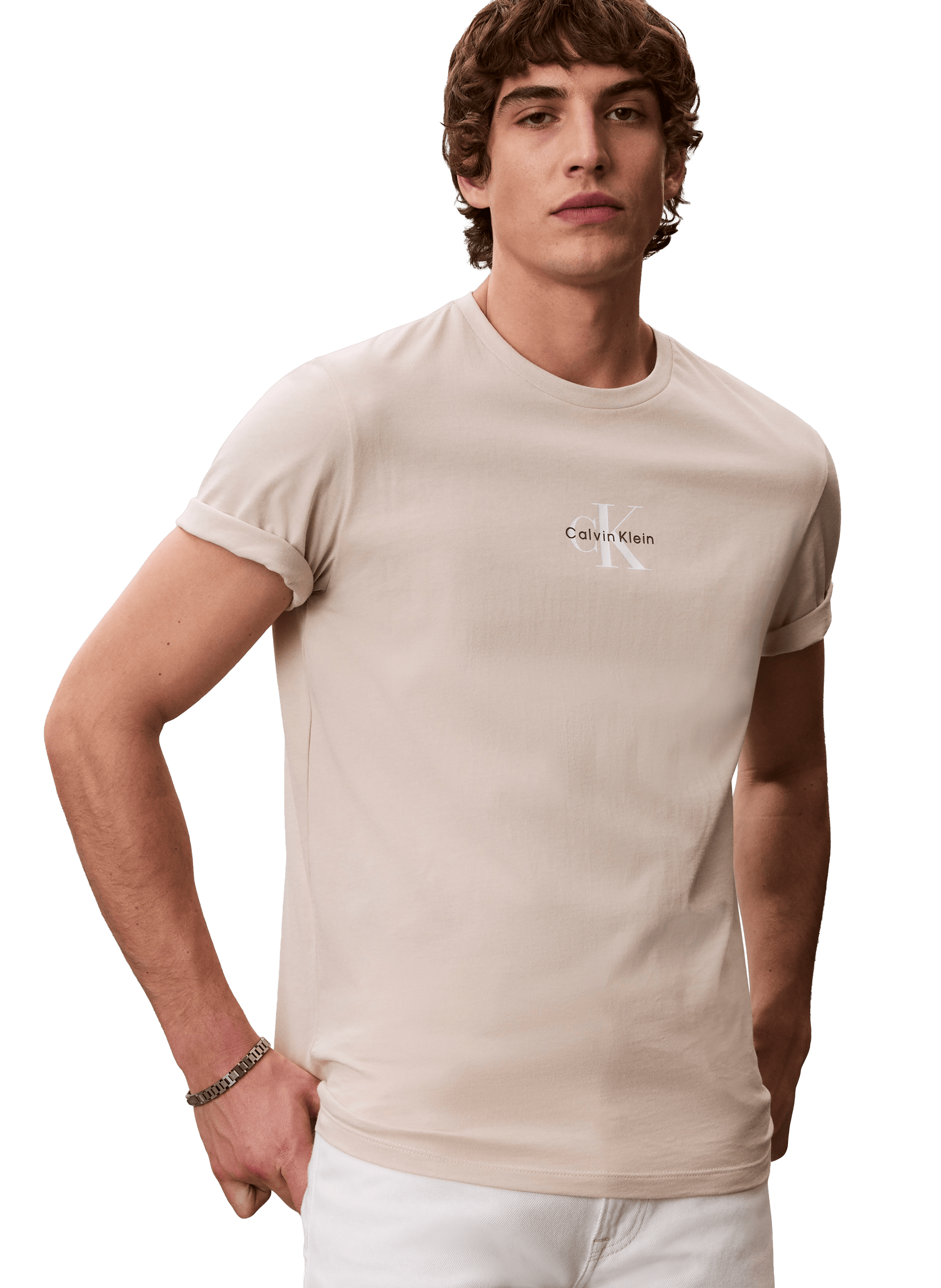 Printed cotton T-shirt CALVIN KLEIN Beige