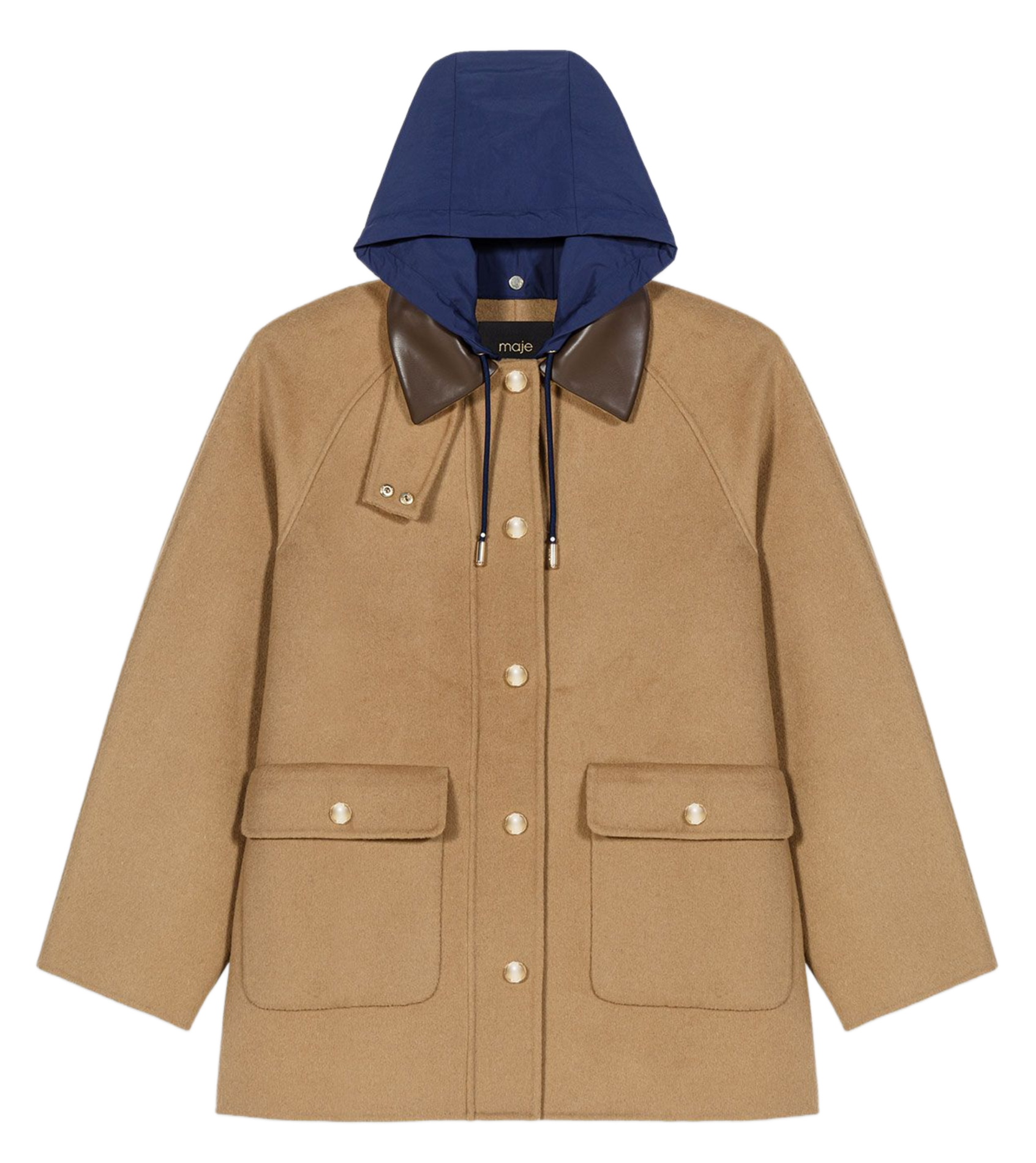 Manteau droit boutonné en laine mélangée MAJE Beige
