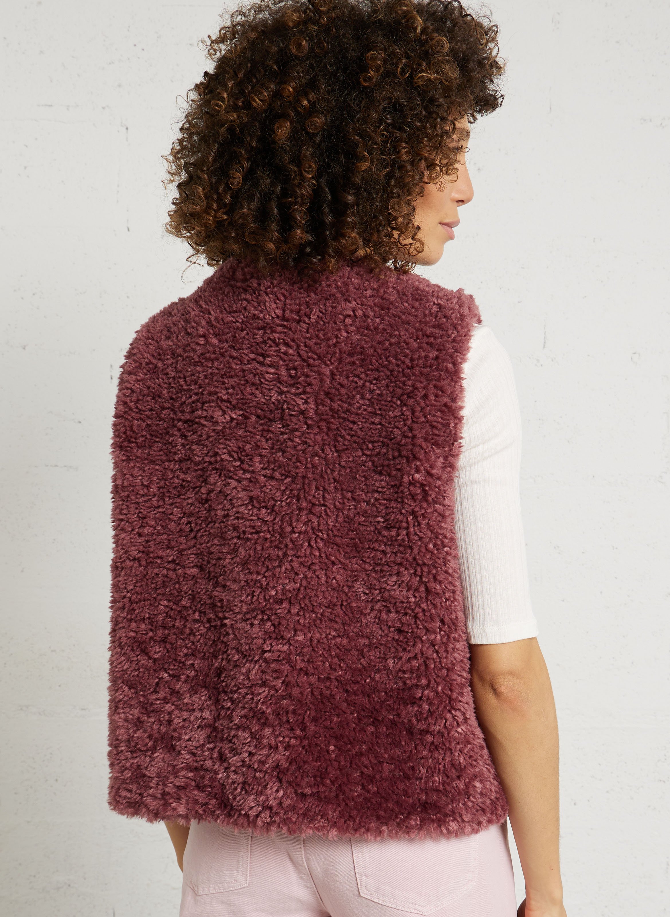 Veste droite col rond en fourrure synthétique brooklyn MAISON 123 Rose