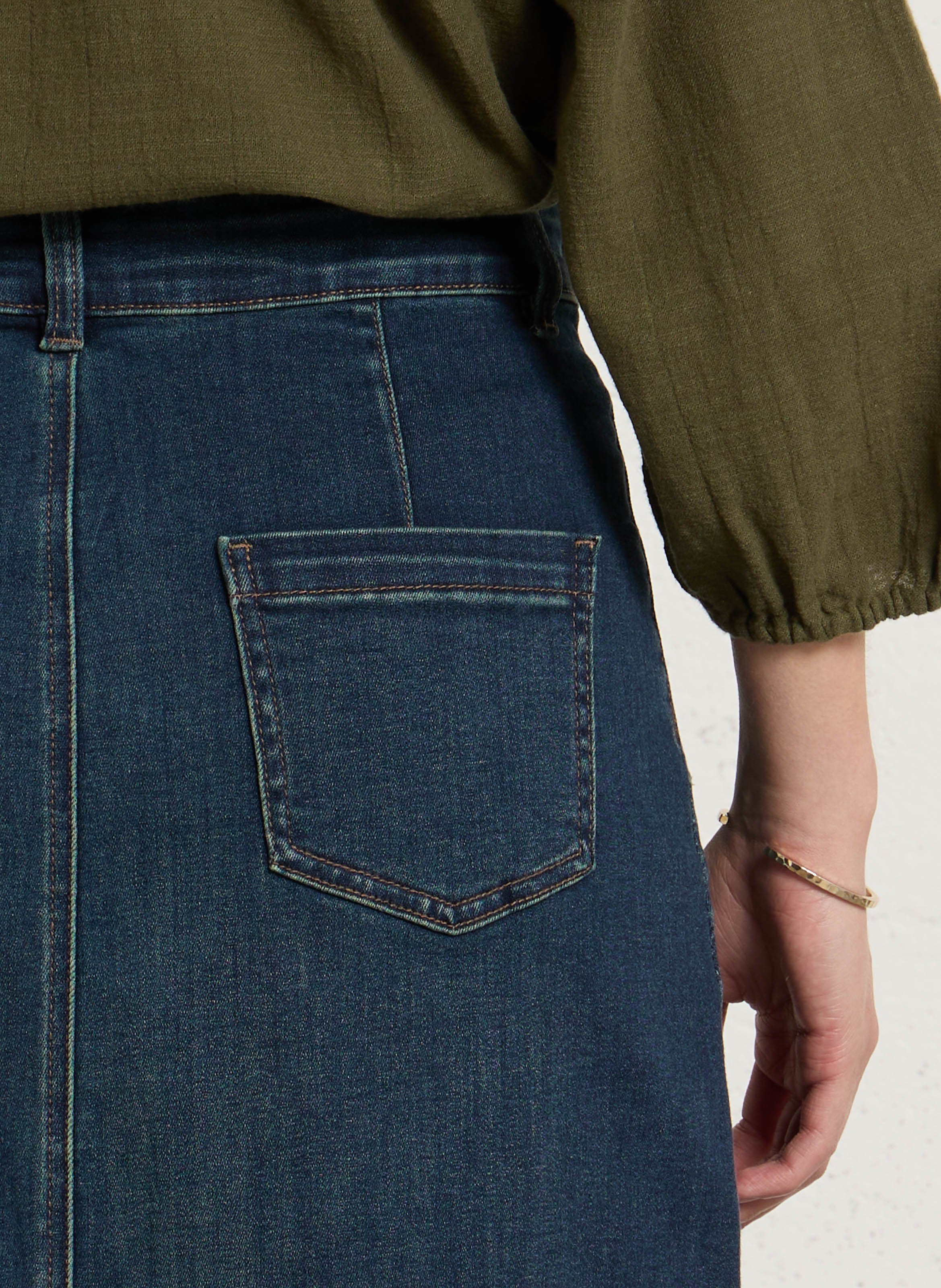 Jupe midi droite en denim de coton mélangé ophe MAISON 123 Bleu