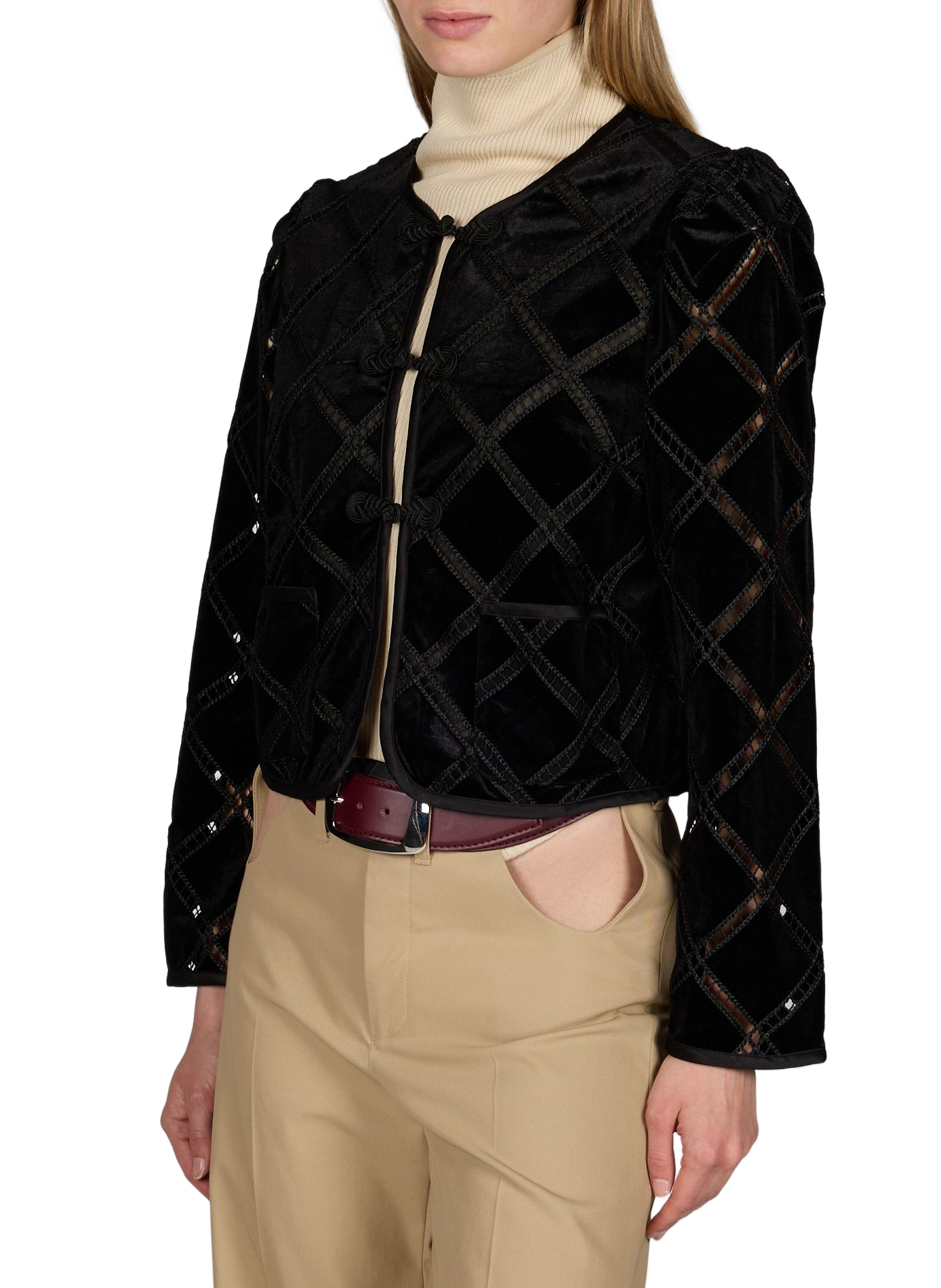 Short velvet vest with openwork embroidery BAUM UND PFERDGARTEN Black