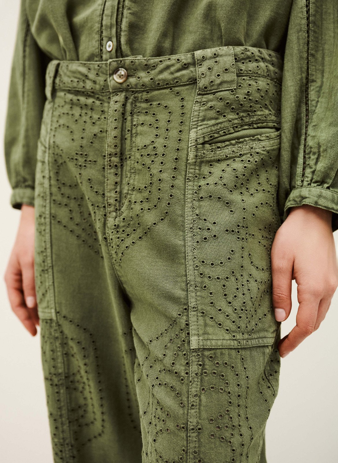 Pantalon droit en coton giany Kaki