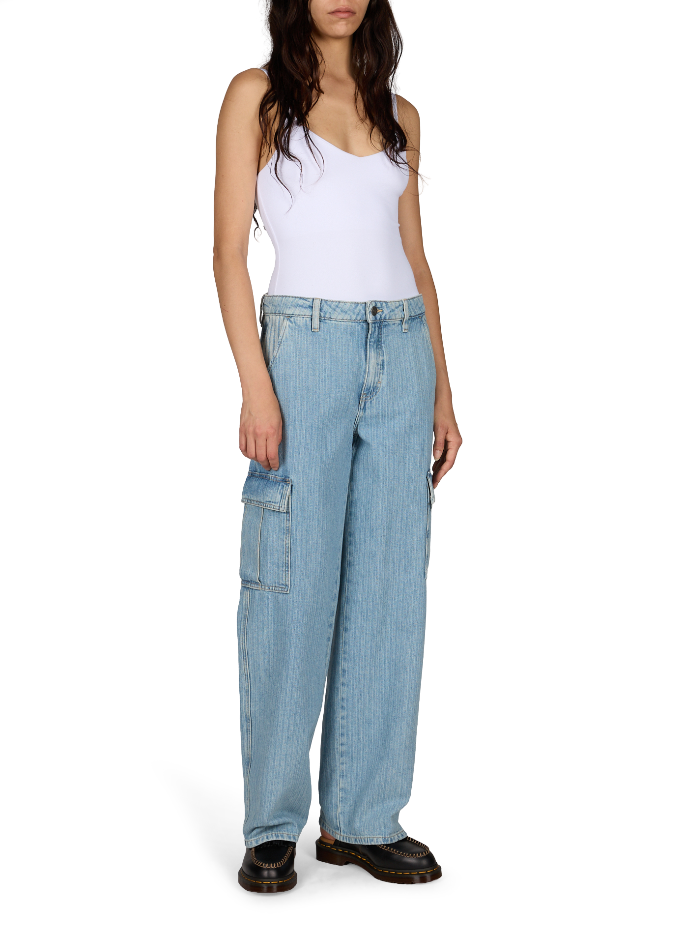 Cotton striped cargo jeans GUESS Blue