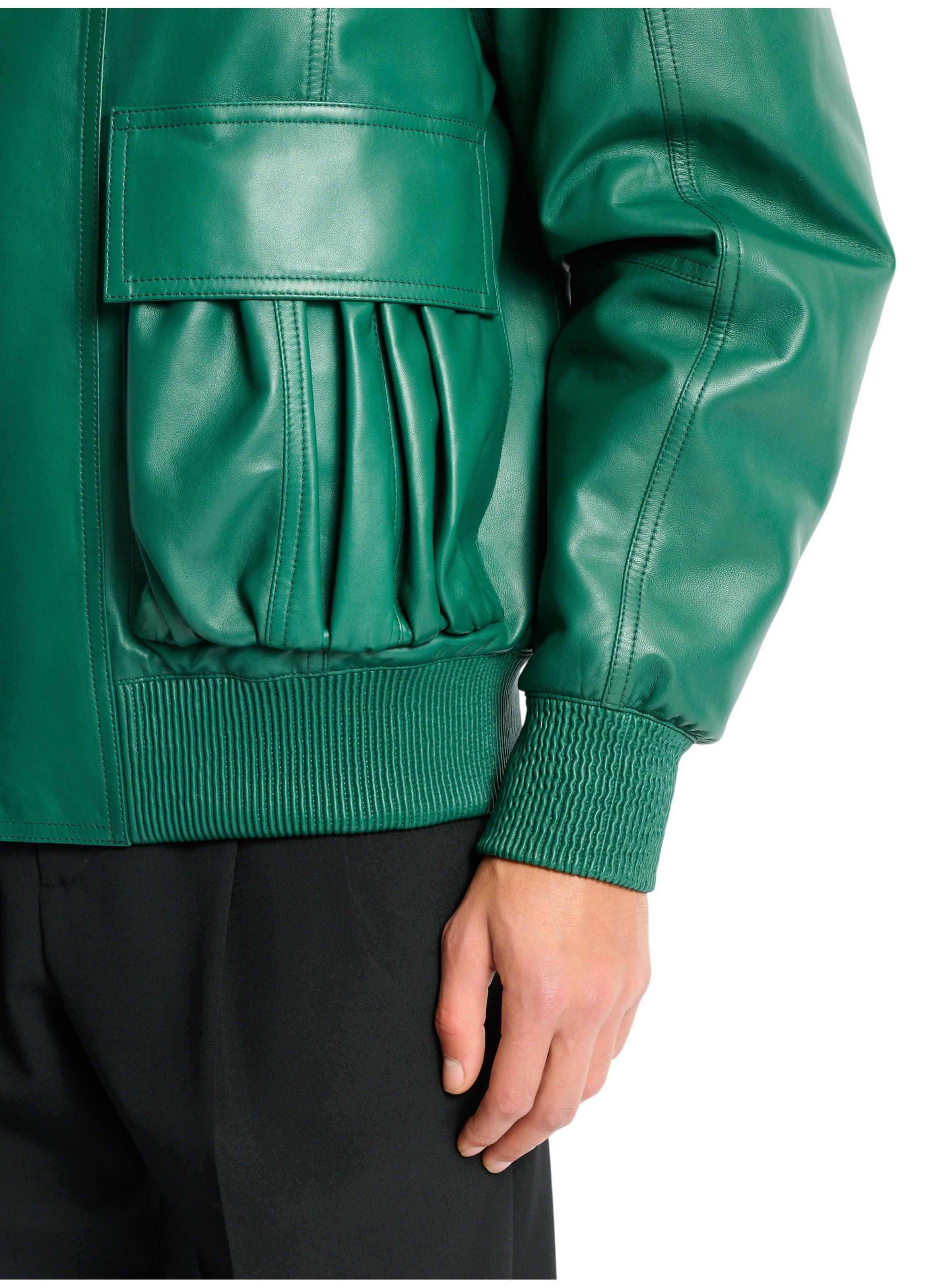 Bomber en cuir et shearling BALMAIN Vert