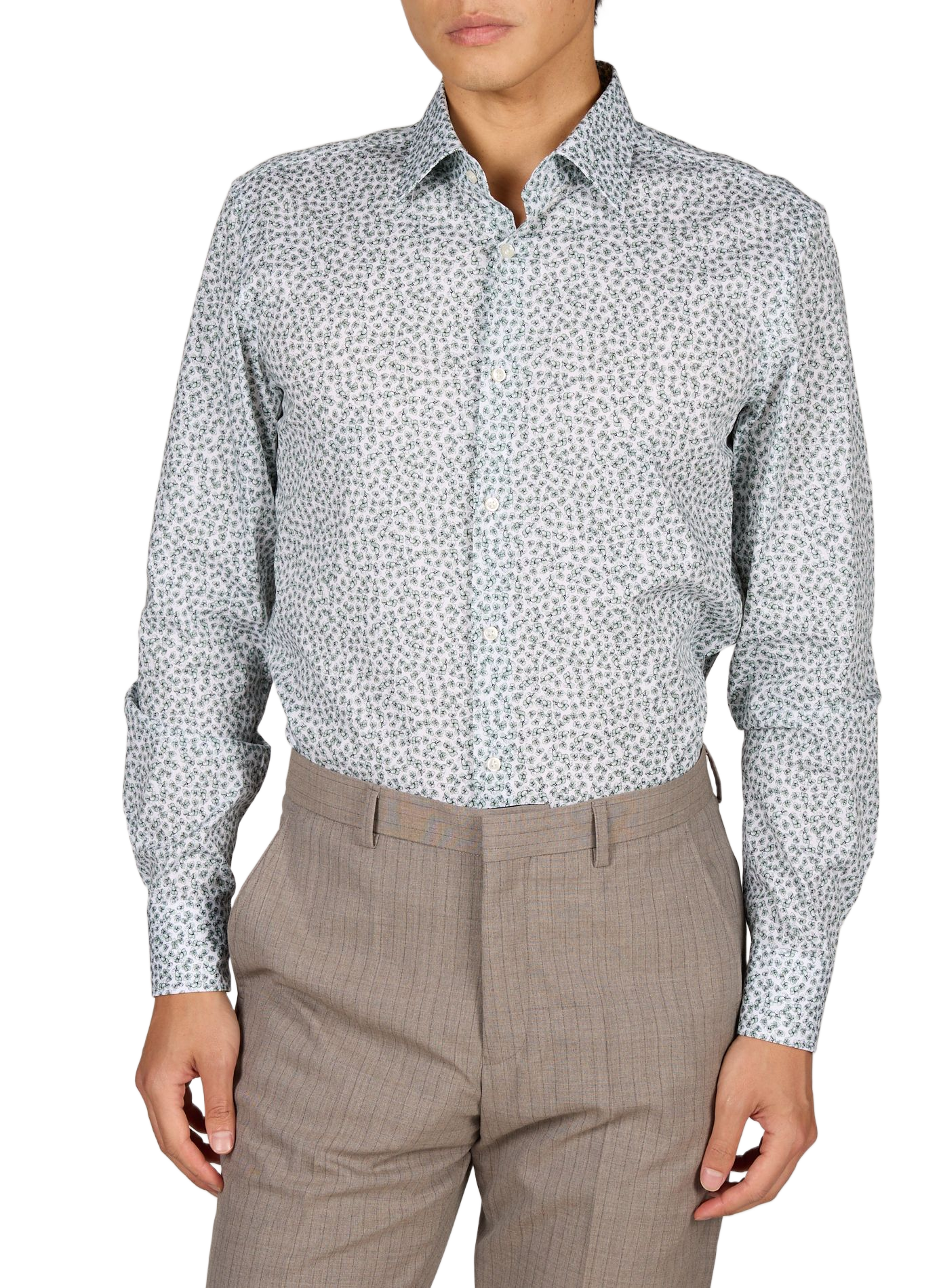 Chemise manches longues à fleurs en coton mélangé BOSS Vert