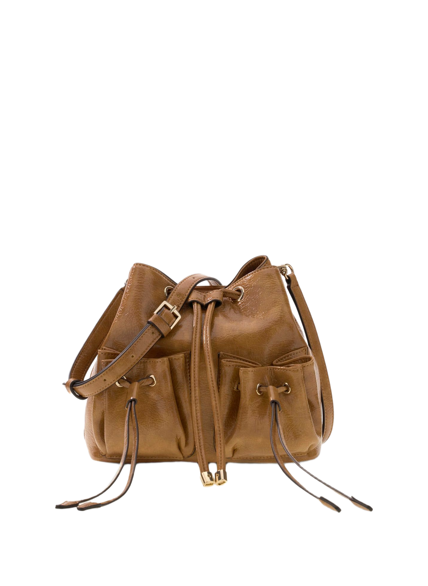 Sac seau effet cuir vernis GUESS Marron