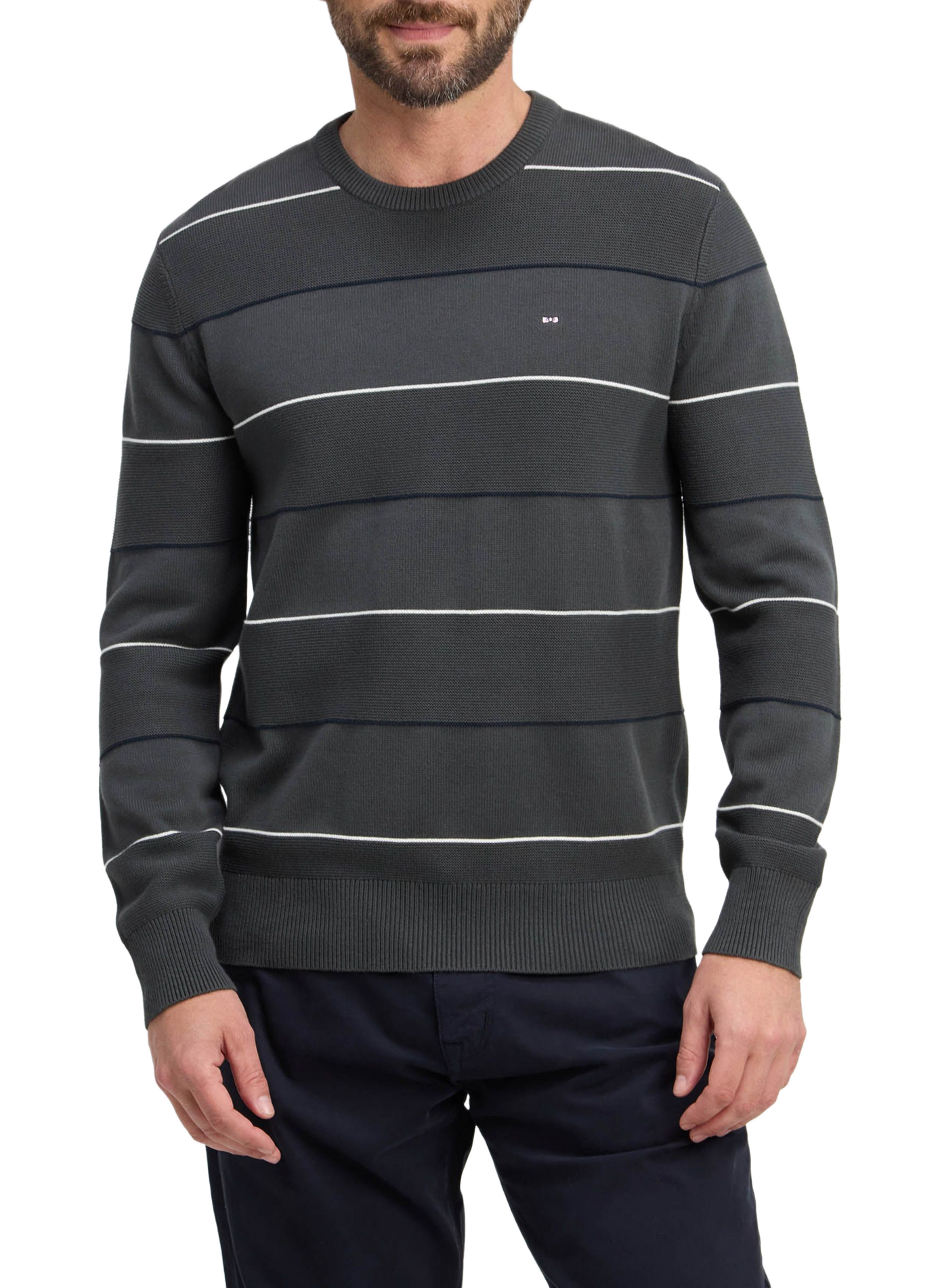 Pull col rond rayé en coton EDEN PARK Khaki