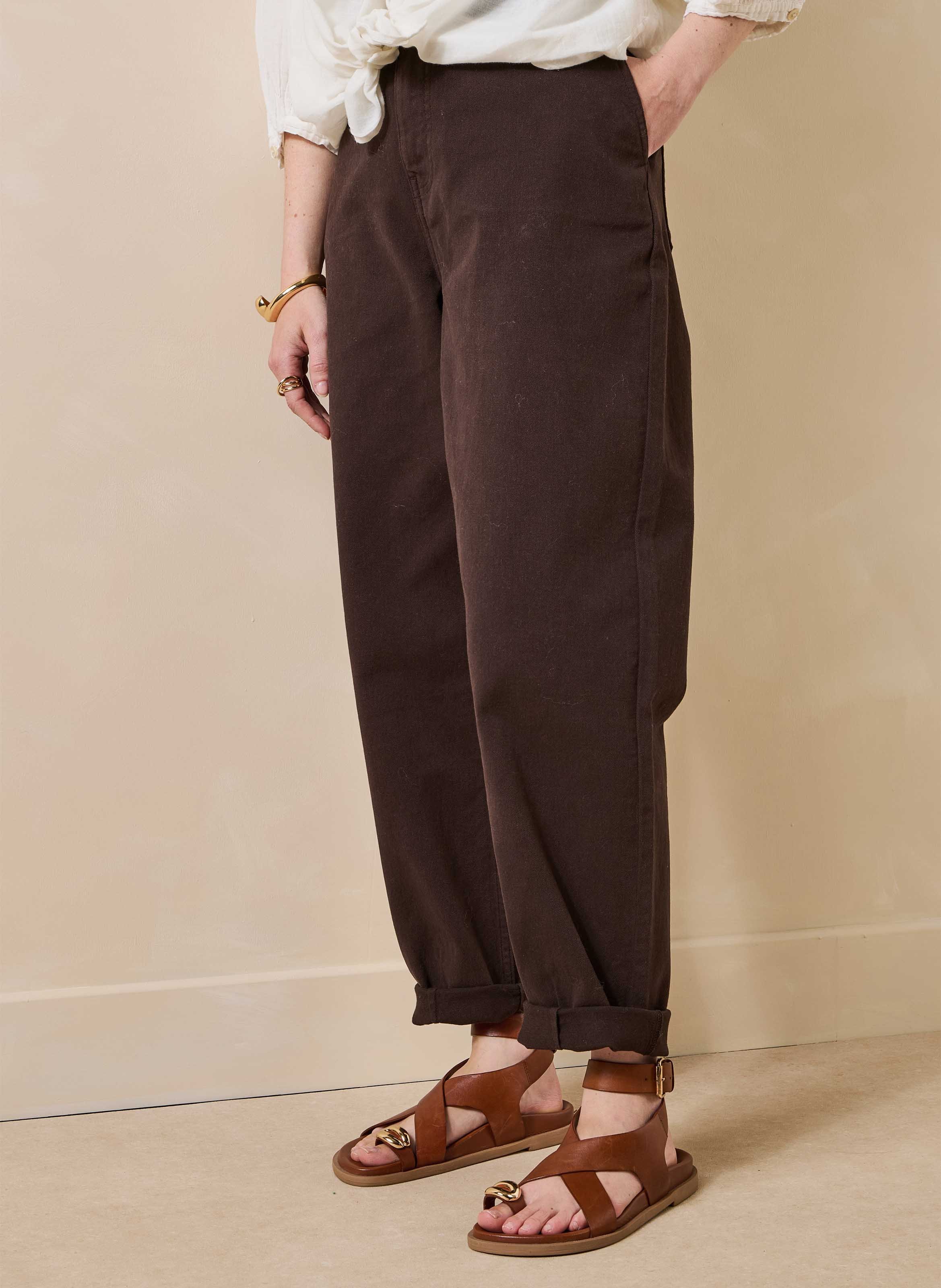 Mom-jeans met hoge taille van een biologisch katoenmix LA FEE MARABOUTEE Bruin