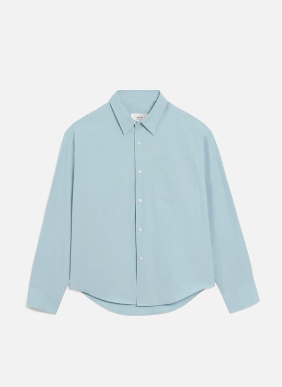 Chemise boxy embossée ami de coeur en coton unisexe Bleu by AMI PARIS AMI PARIS Chemise boxy embossée ami de coeur en coton unisexe Bleu