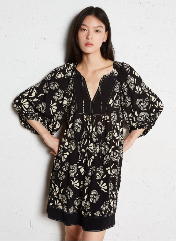 Robe courte col rond à imprimé floral amy Noir by BA&SH BA&SH Robe courte col rond à imprimé floral amy Noir