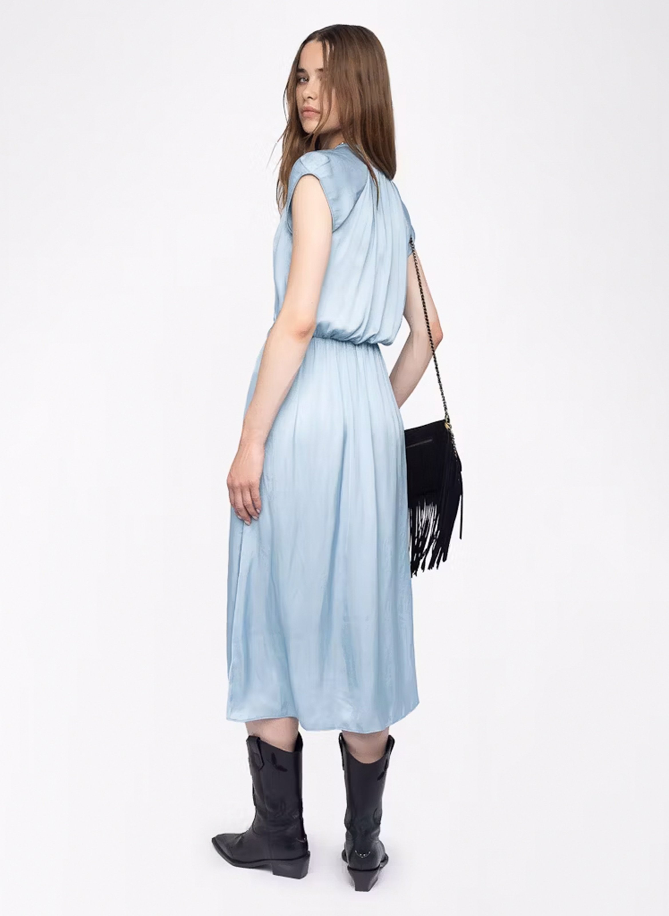 Robe midi col tunisien en satin randall ZADIG&VOLTAIRE Bleu