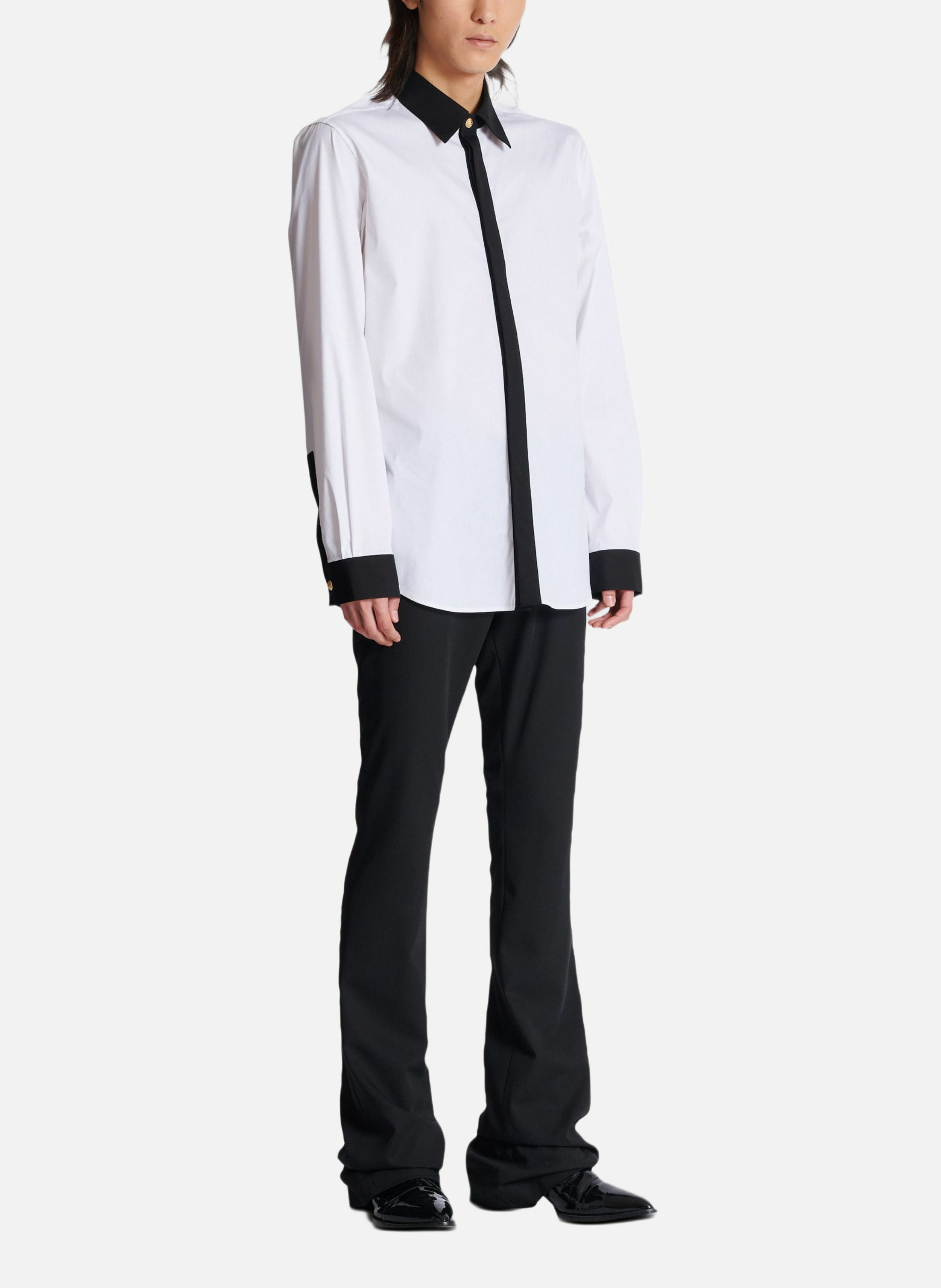 Chemise bicolore en popeline BALMAIN Blanc