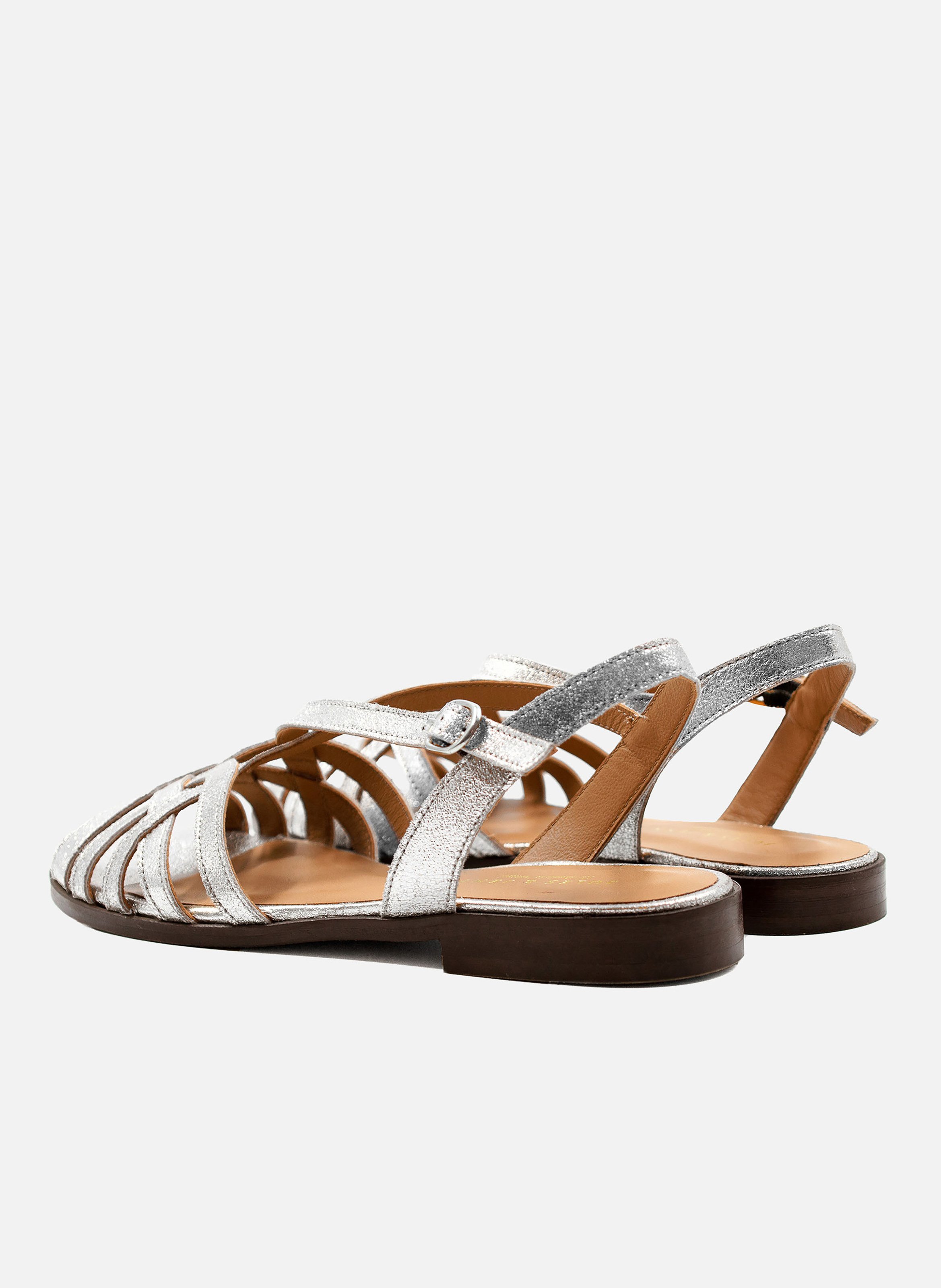 Sandales plates brides cuir métallisé JULES & JENN Argent