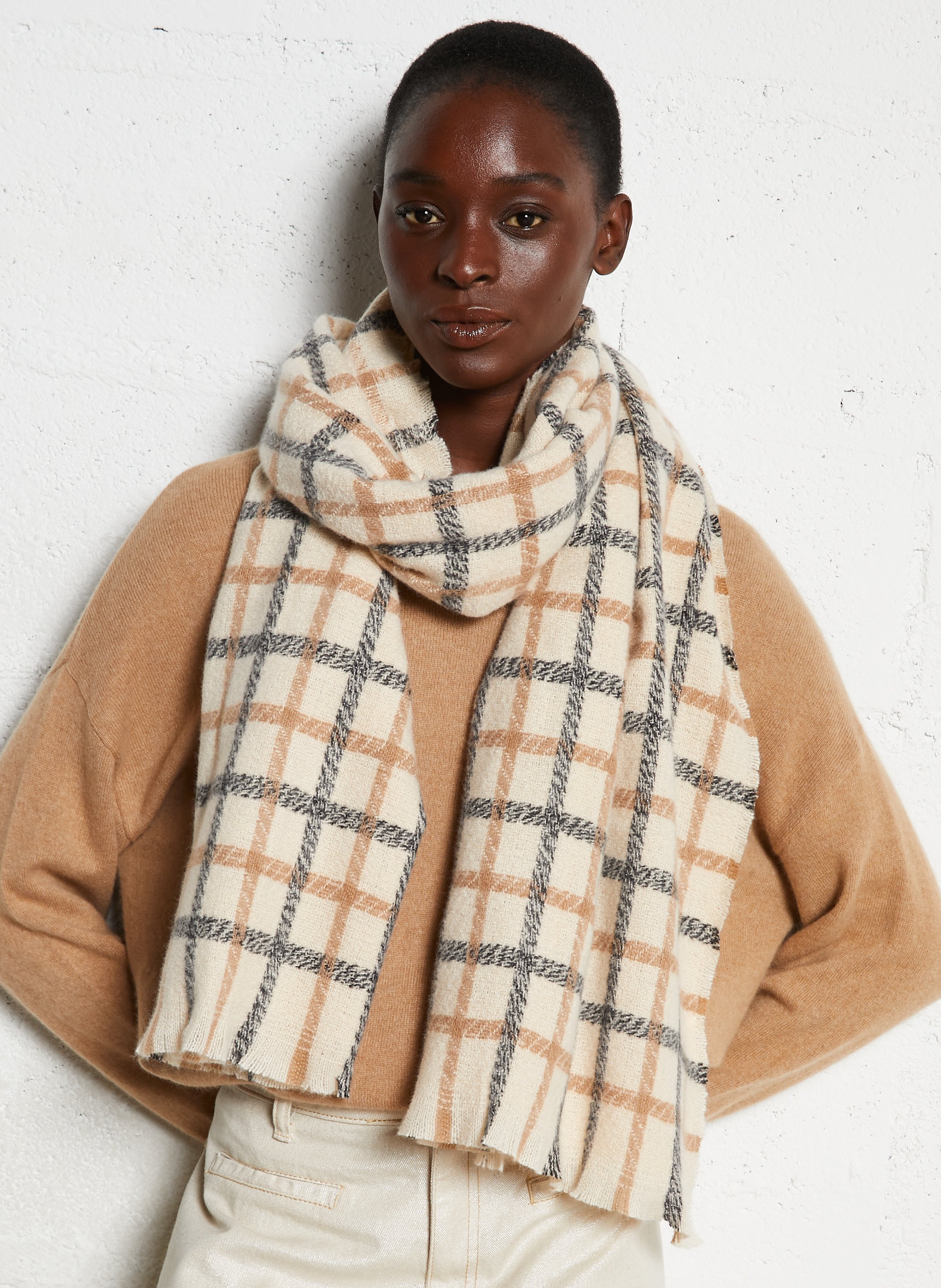 Echarpe à carreaux en maille timeo MAISON 123 Blanc