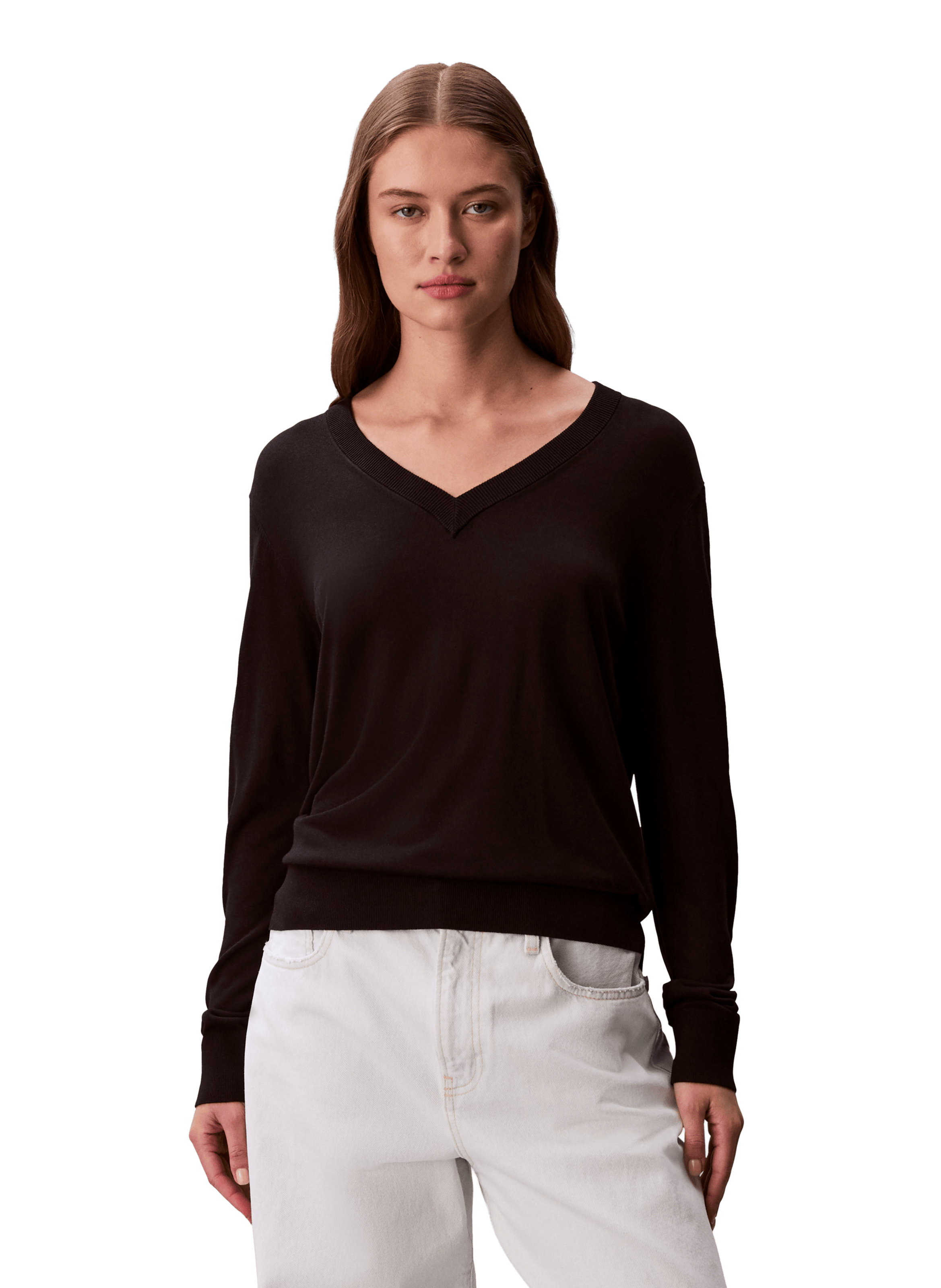 Pull uni col V CALVIN KLEIN Noir