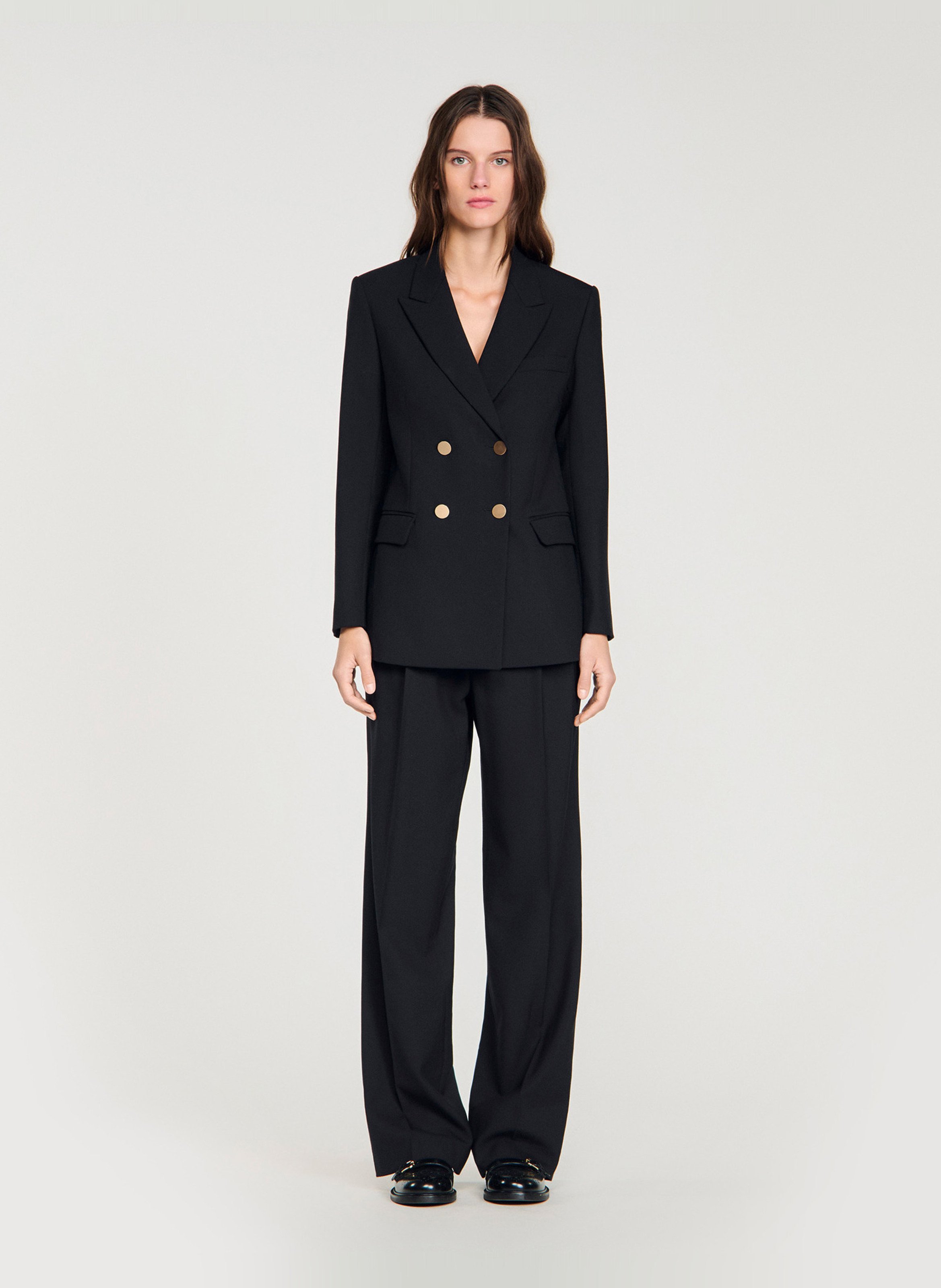 Veste cintrée col tailleur en laine SANDRO Noir