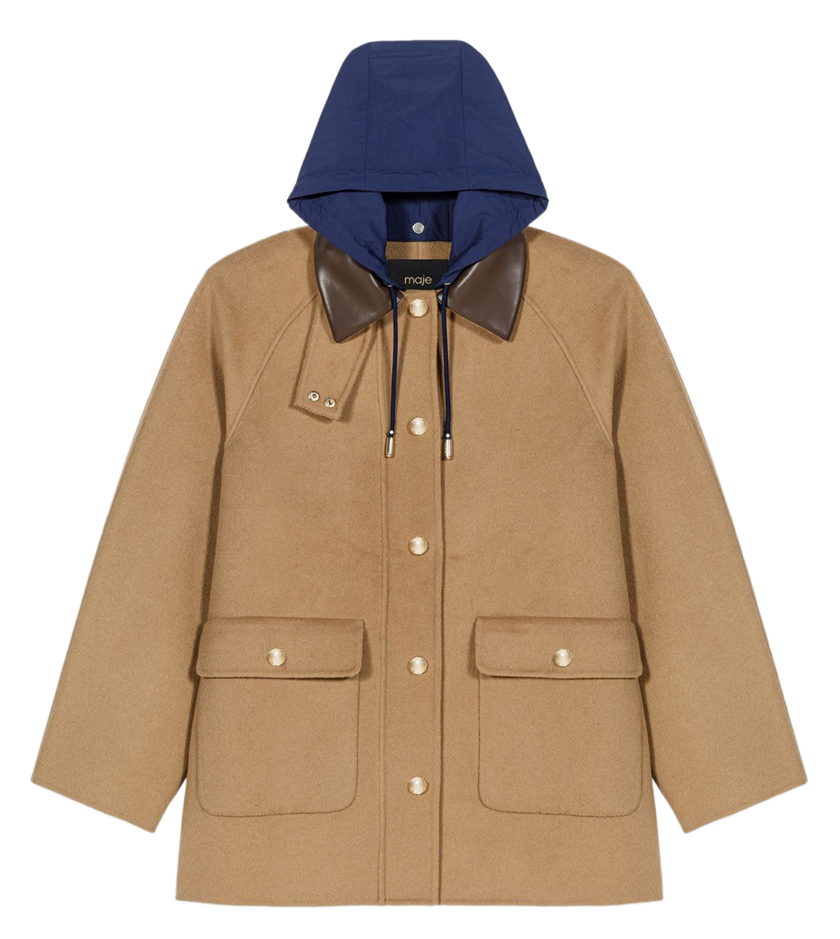 Manteau droit boutonné en laine mélangée MAJE Beige