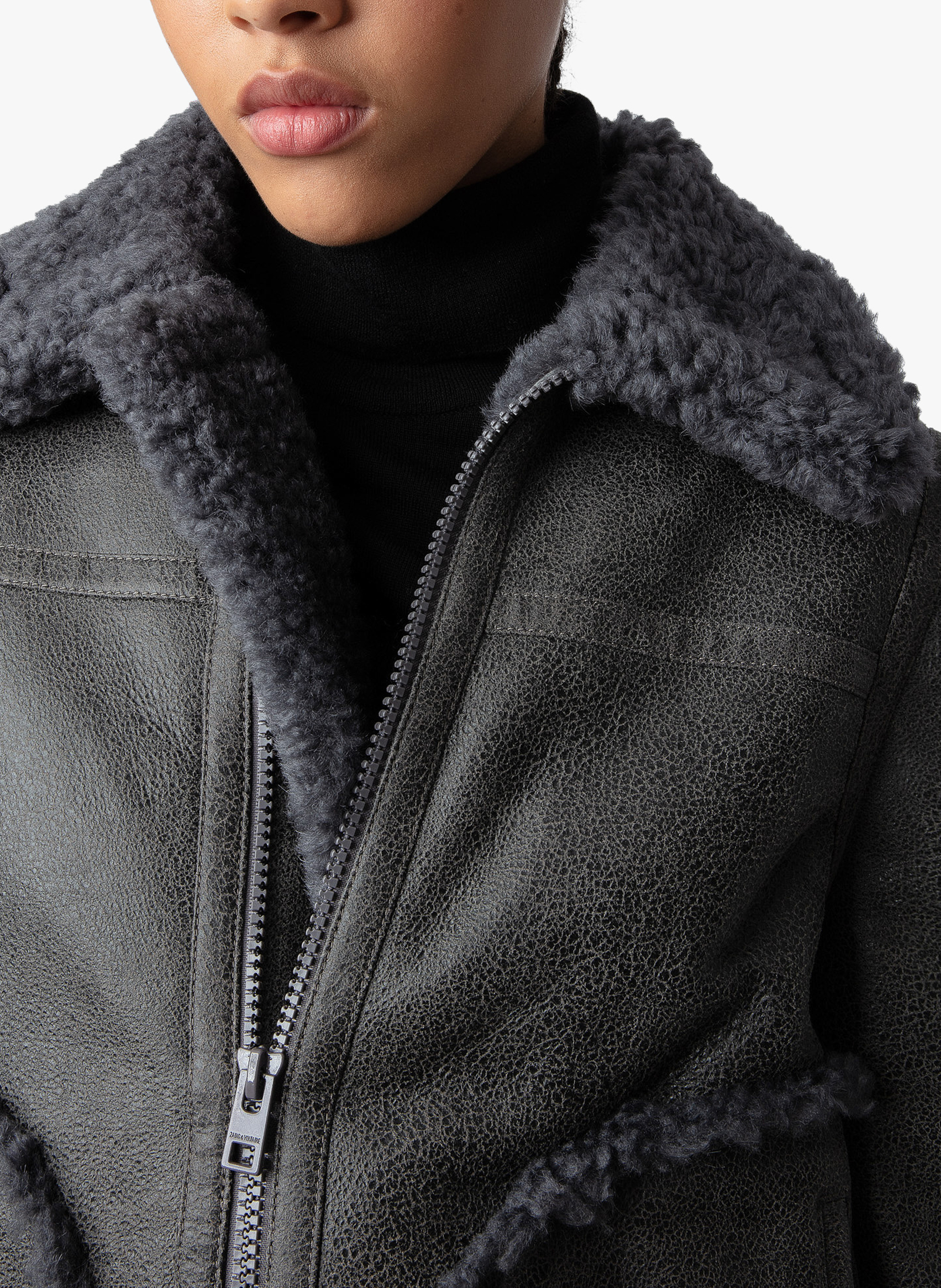 Blouson aviateur en cuir vieilli kady ZADIG&VOLTAIRE Gris