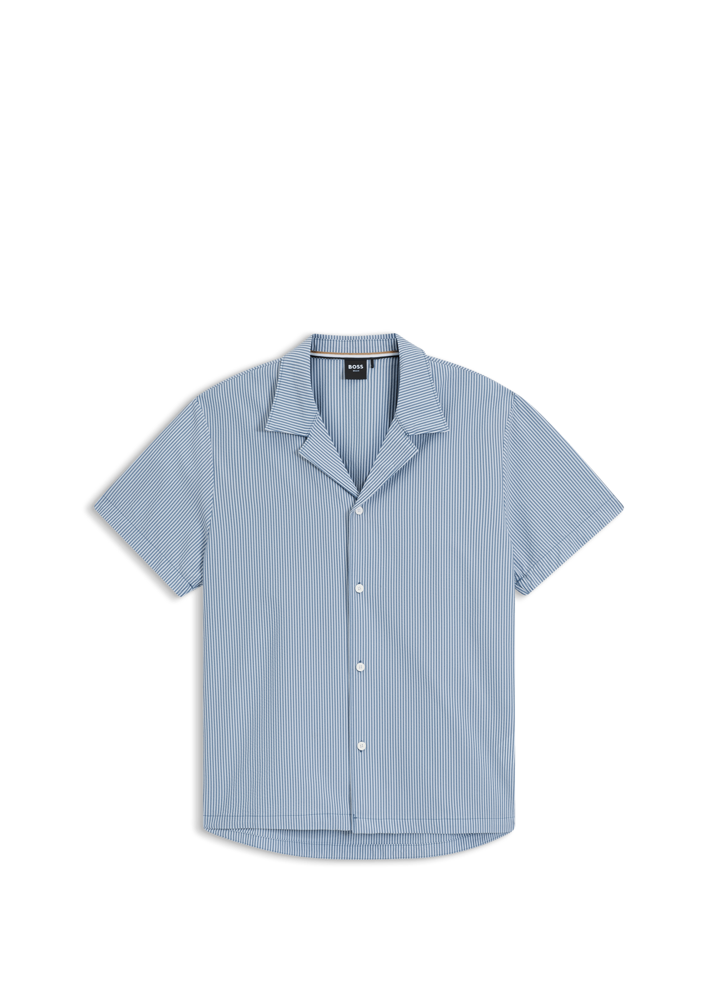 Chemise manches courtes col cubain à rayures BOSS Blue