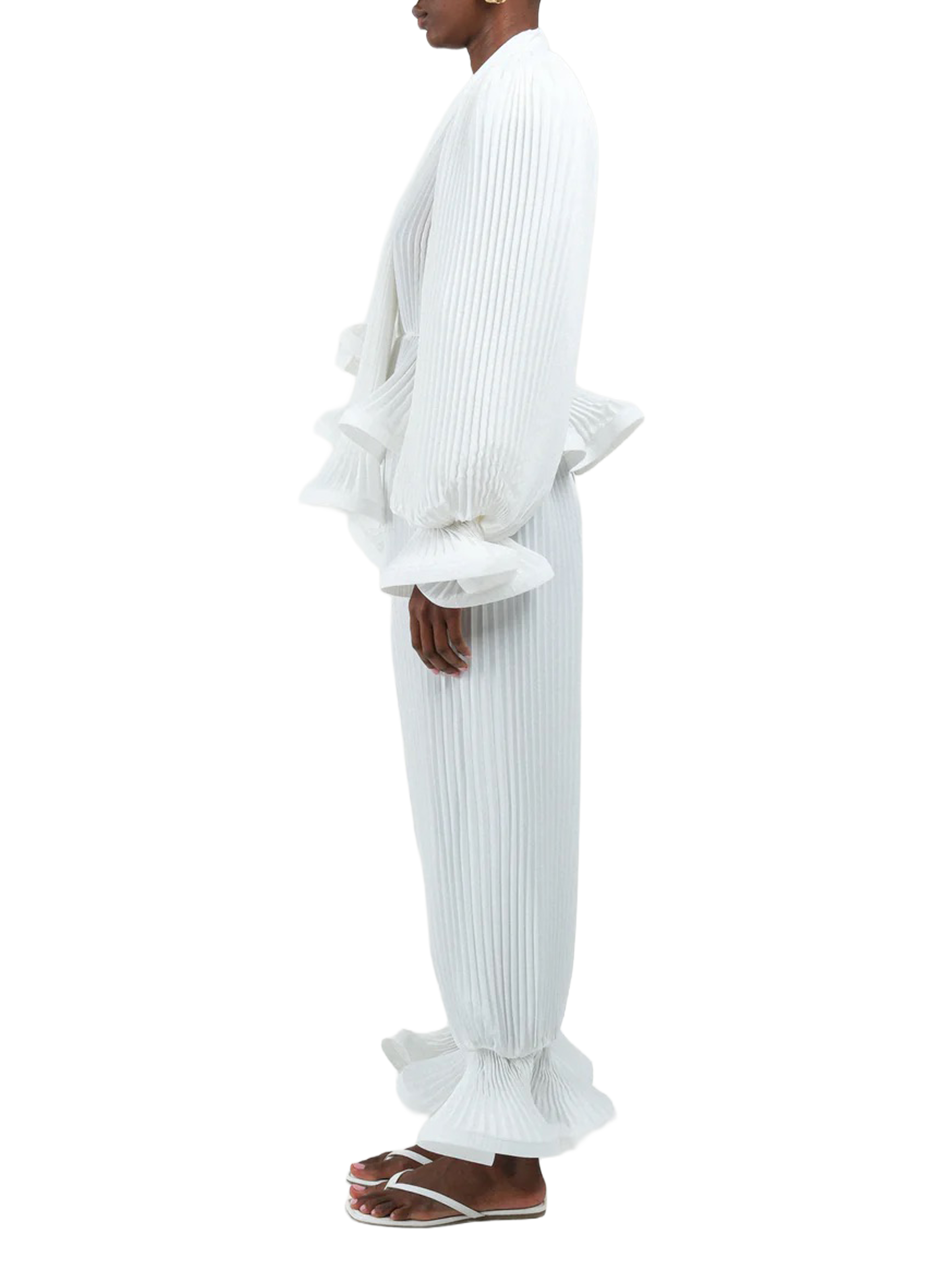 Pleated top with long sleeves ROWEN ROSE White