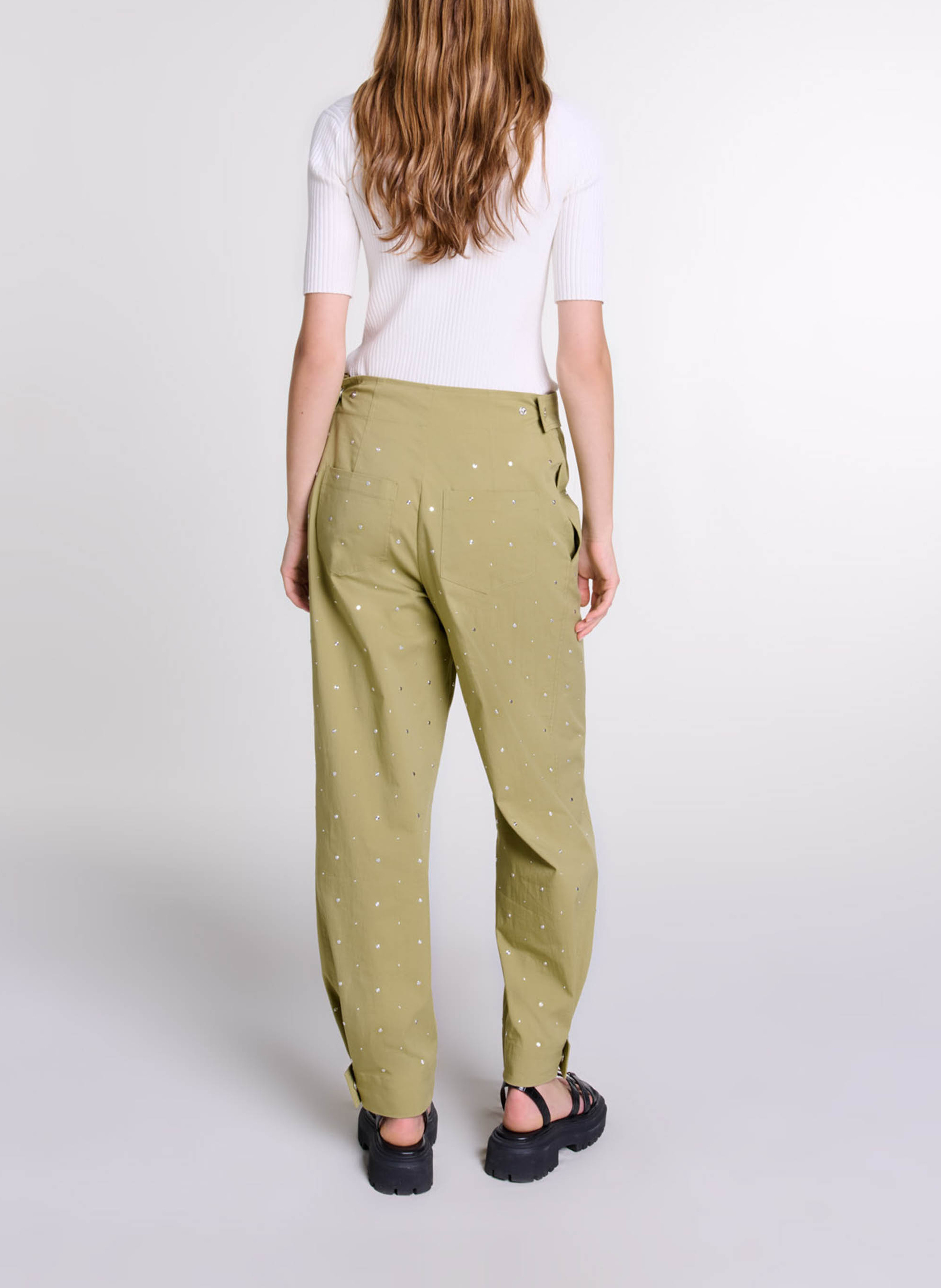 Top col rond en coton mélangé Beige