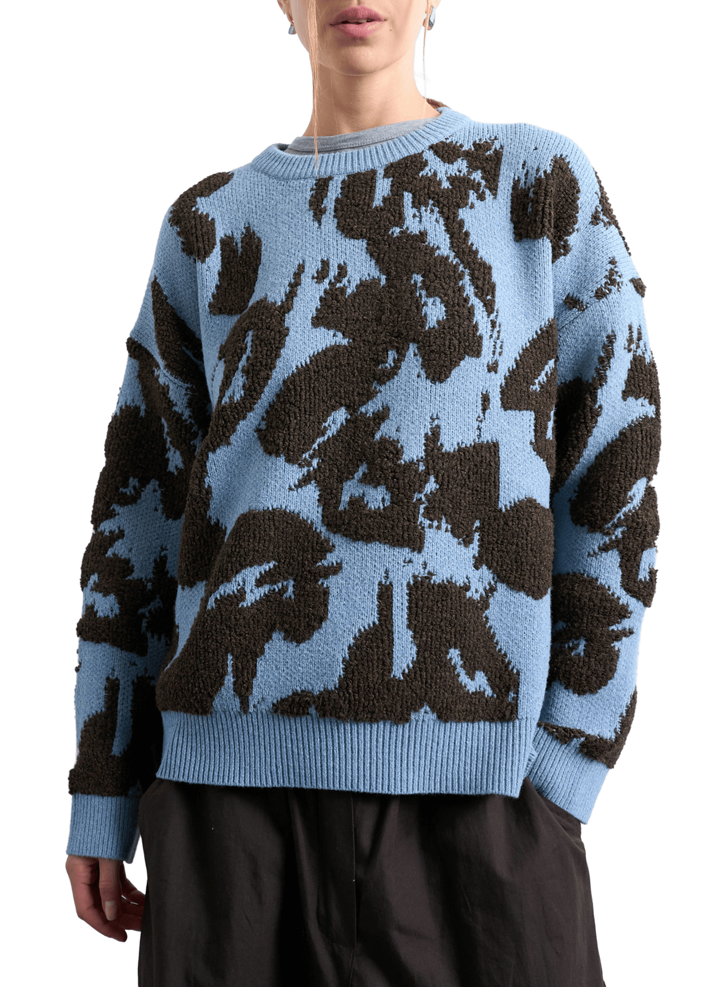 Oversized round neck sweater with pattern TOPSHOP Blue