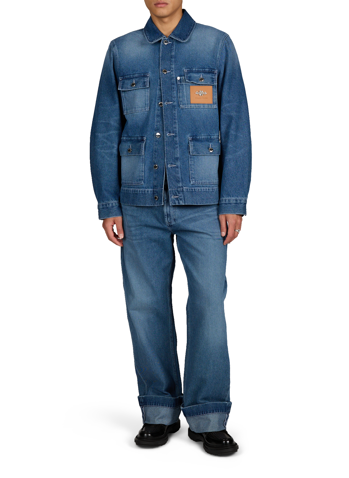 Jean droit délavé à revers en coton  SIMONE ROCHA Bleu