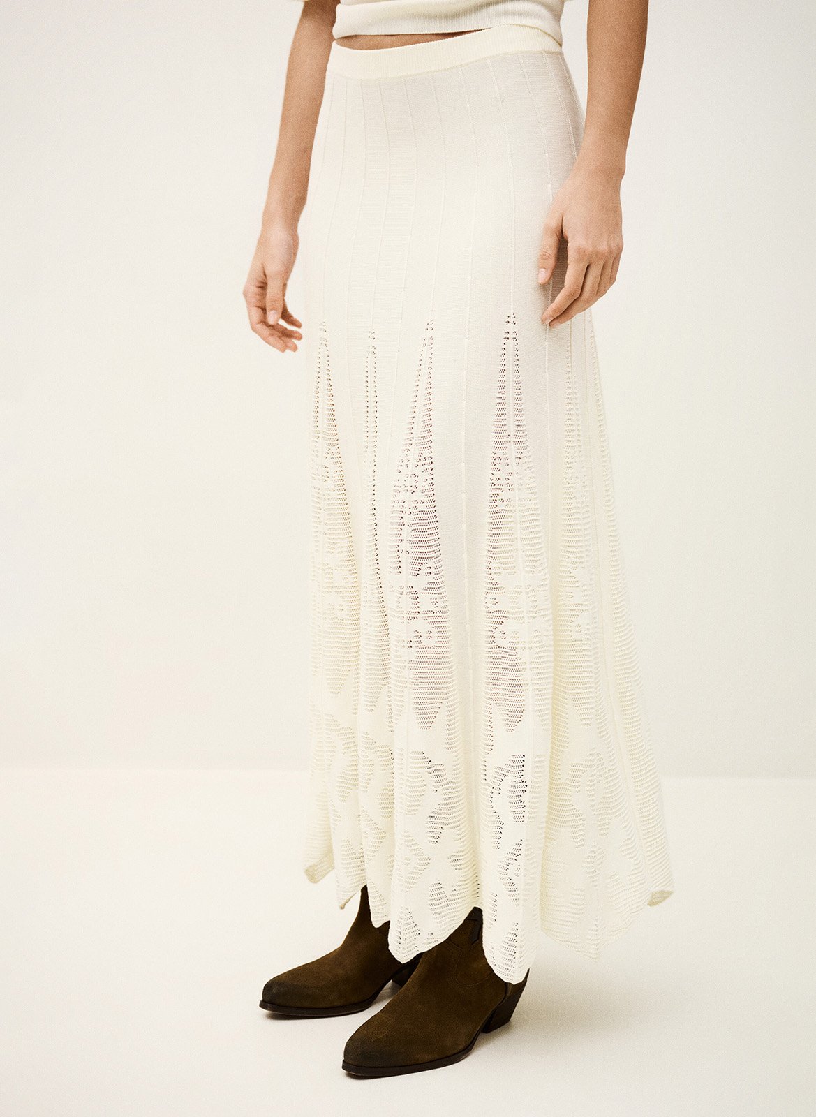 Jupe longue évasée à détails ajourés serta BA&SH Beige